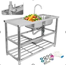 Premium Commercial Double Bowl Stainless Steel Kitchen Sink Set with Drainer & Faucet - Heavy Duty 16 Gauge for Restaurants, Bars, Cafes & Home Kitchens - Perfect for High-Traffic Food Prep, Dishwashing & Buffet Stations