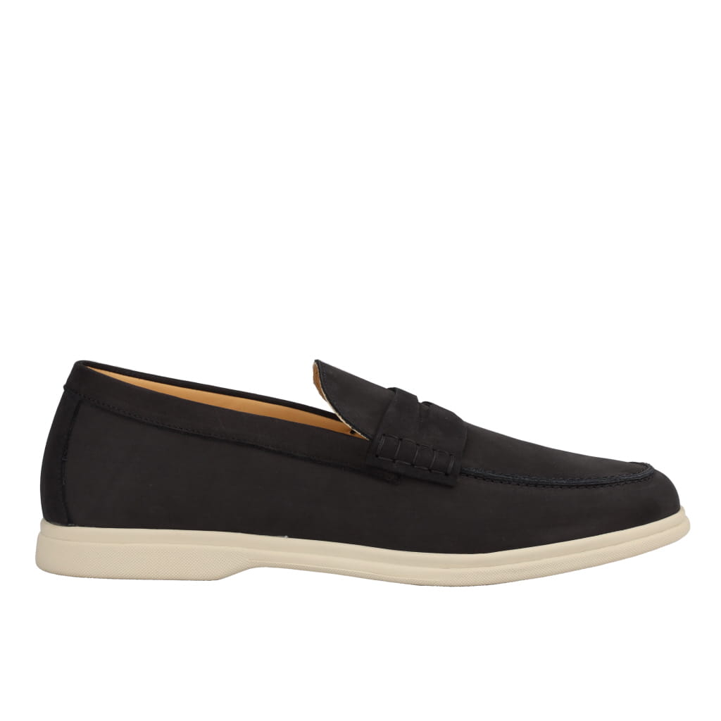 Corniani Nubuck Penny Loafers for Men - Black Genuine Leather Slip-On Dress Shoes for Business & Casual Wear