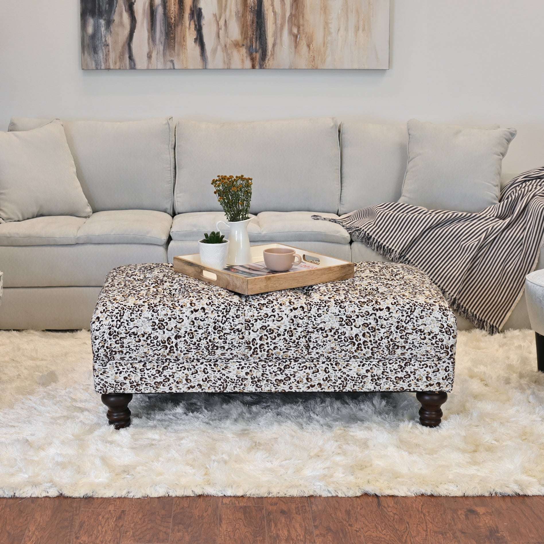 Roundhill Furniture Charbilia Fabric Tufted Cocktail Ottoman in Dexter Cafe - Stylish Living Room Footrest, Coffee Table & Extra Seating for Home Decor