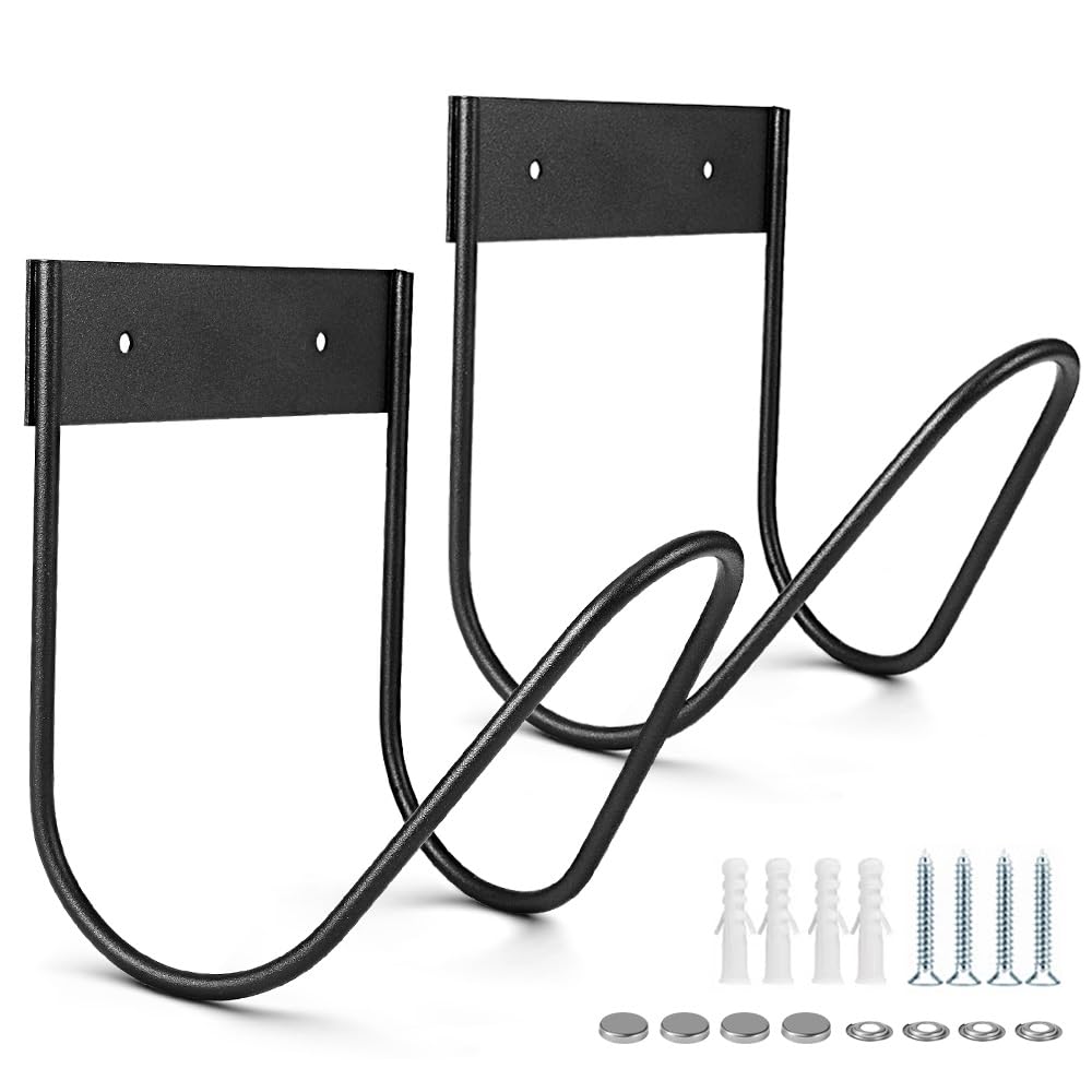 Heavy Duty Metal Garden Hose Holder Wall Mount - 2 Pack Black Hose Hanger for Water, Air Compressor, Ropes & Extension Cords | Outdoor Yard, Garage & Workshop Organization Solution