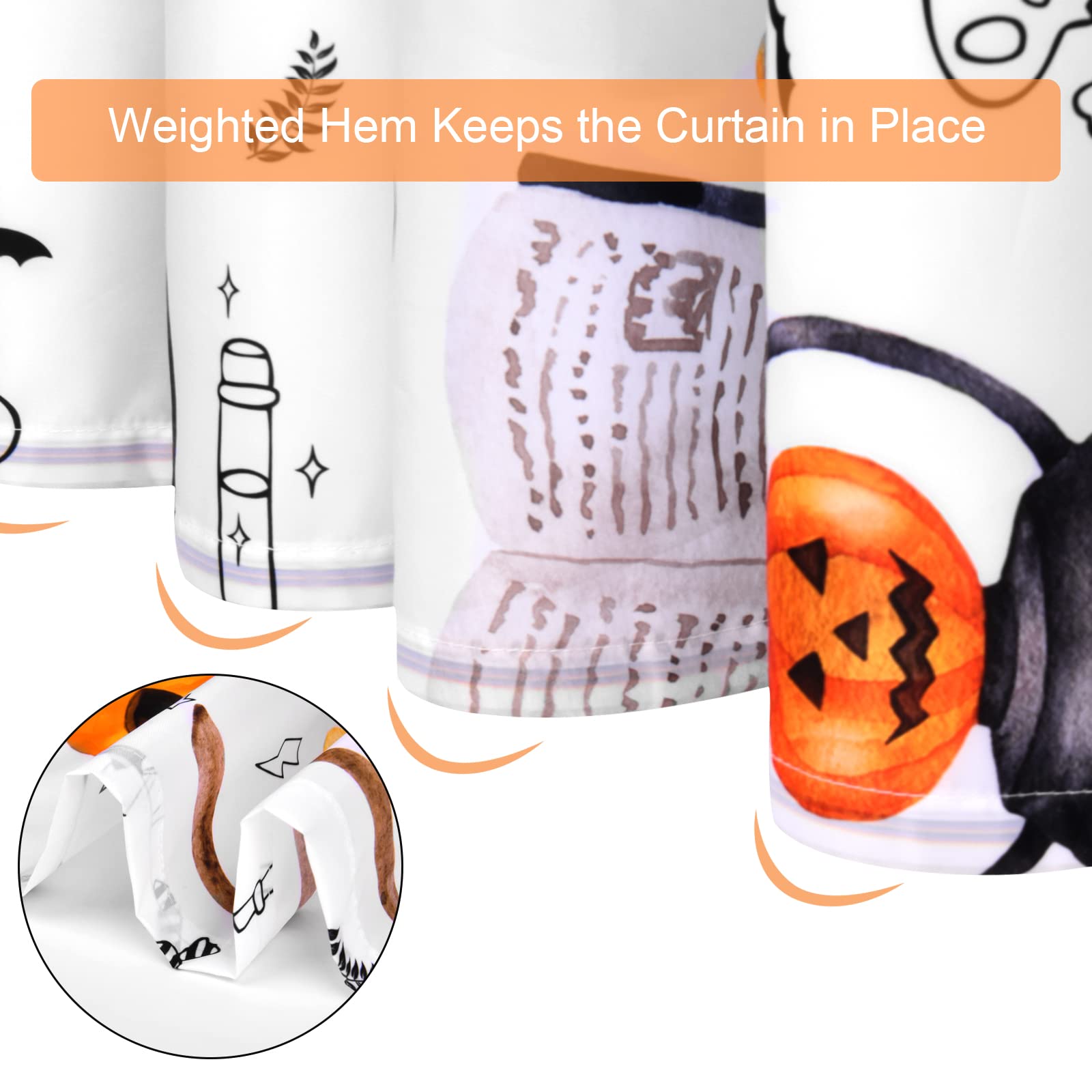 Halloween Pumpkin Shower Curtain with Black Cat Design - Cute Cartoon Witch & Spider Web Bathroom Decor - Includes 12 Hooks - Waterproof Fabric for Spooky Trick or Treat Bathroom Theme - Perfect for Halloween Party Decorations & Seasonal Home Decor