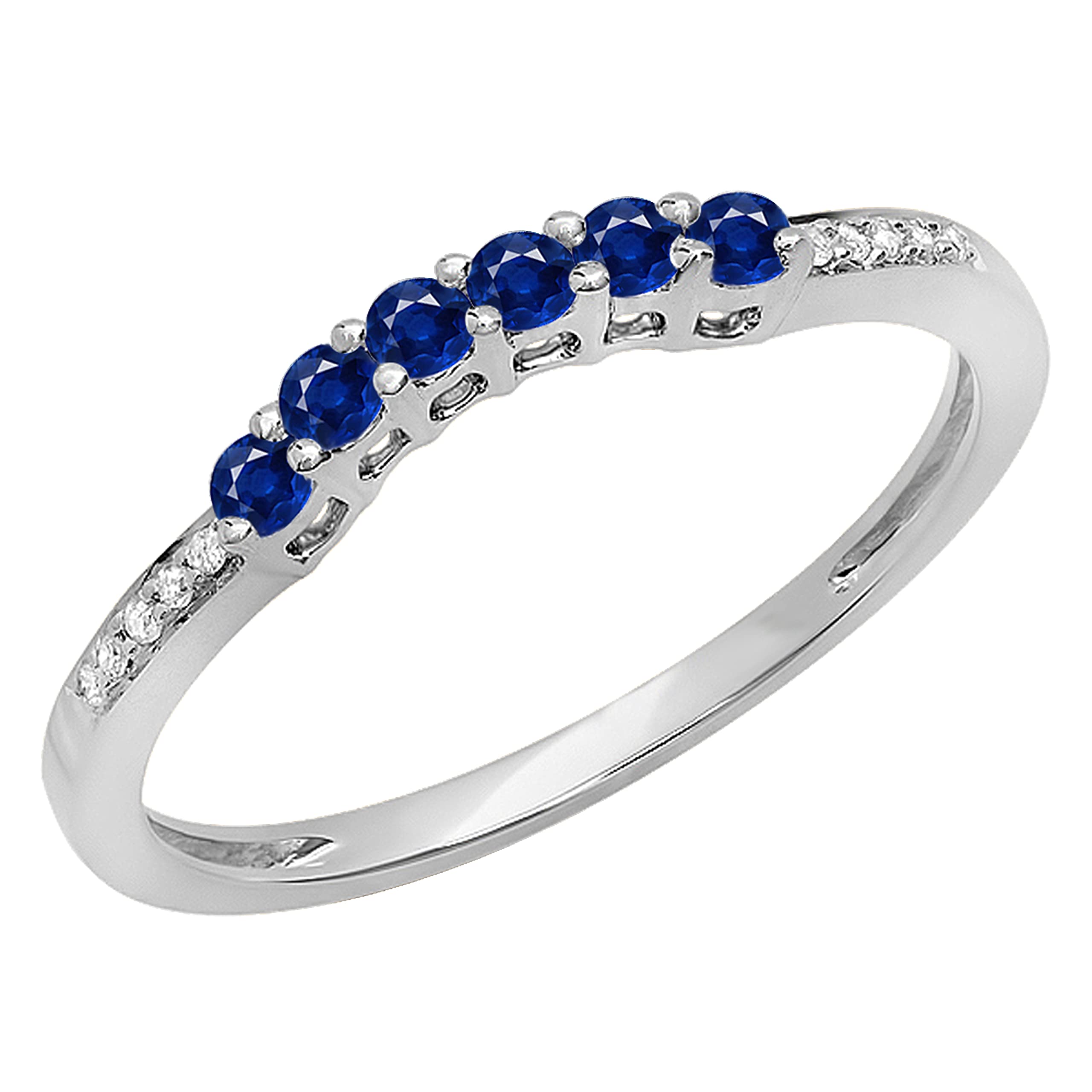 14K Solid Gold Round Blue Sapphire & White Diamond Wedding Stackable Band Guard Ring - Elegant Bridal Jewelry for Engagement, Anniversary & Special Occasions