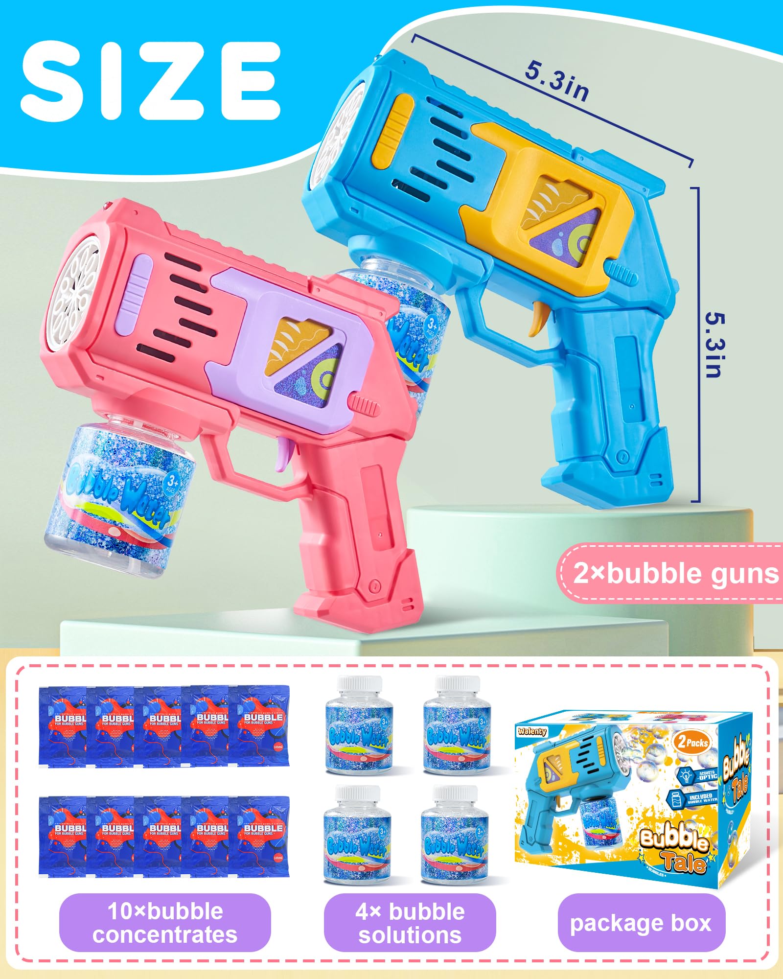 2 Pack Bubble Machine Gun for Kids - Bubble Blower Maker Blaster with 4 Bottles Refill Solution, Outdoor Summer Toys for Toddlers Ages 3-8 - Perfect for Birthday Parties, Backyard Play & Park Adventures