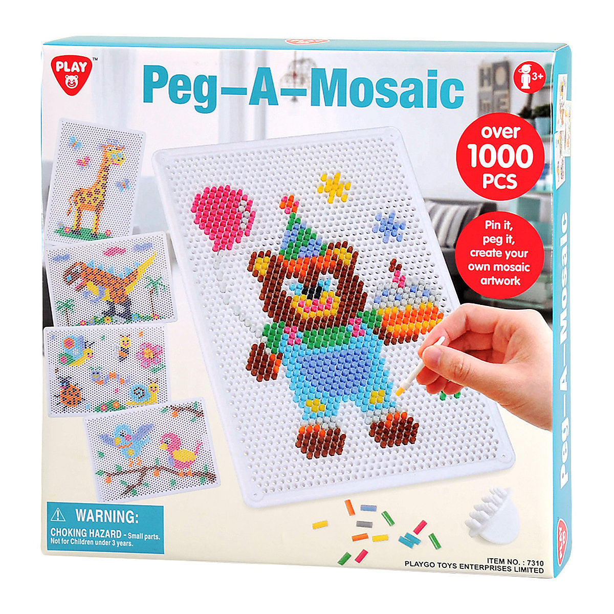 PLAYGO TOYS ENT. LTD. PEG A MOSAIC - Creative DIY Mosaic Art Kit for Kids, 300+ Colorful Pegs & 6 Design Boards - Fun Educational STEM Toy for Ages 3+ | Perfect for Birthday Gifts, Classroom Activities & Creative Playtime