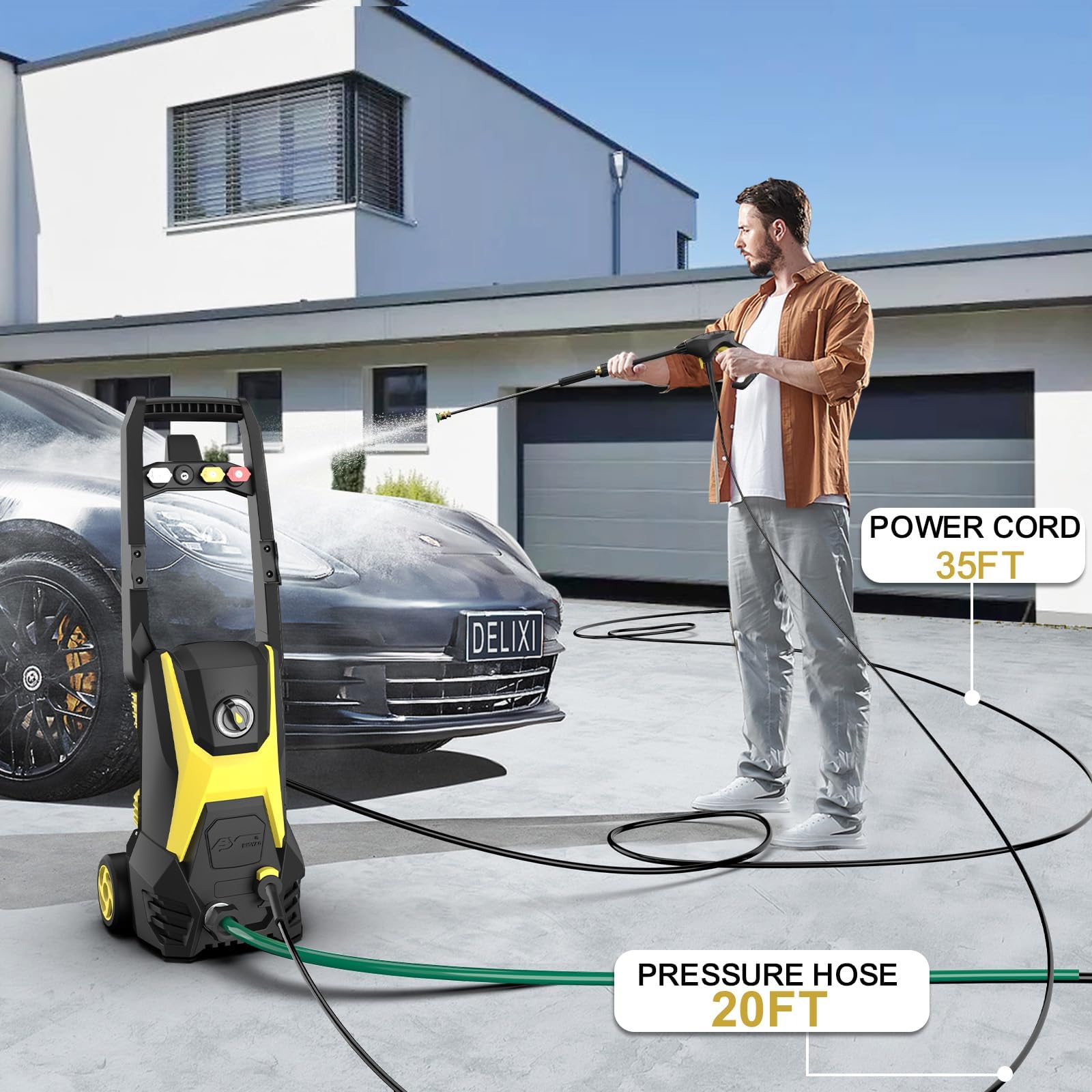 4800PSI 3.2GPM Electric Pressure Washer with Foam Cannon - 20FT Hose & 35FT Cord - 4 Nozzles - Ideal for Car Washing, Driveway Cleaning, Patio & Deck Maintenance - Heavy Duty Power Washer for Home & Outdoor Use