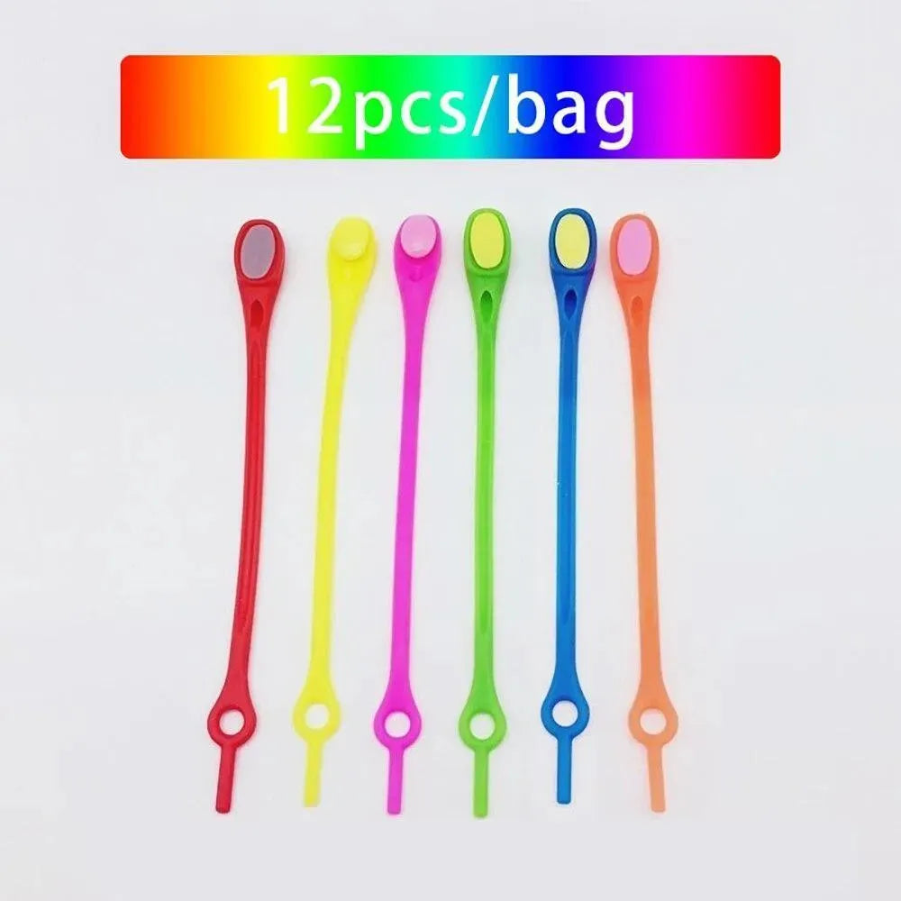 Colorful No-Tie Elastic Shoelaces - 12 Pairs for Kids & Adults - Perfect for Sneakers, Running Shoes & Casual Wear - Easy Slip-On Design for Active Lifestyles