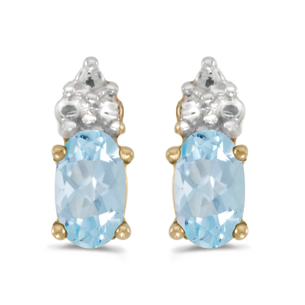 14K Yellow Gold Oval Aquamarine Stud Earrings for Women - March Birthstone Jewelry Gift for Her - Perfect for Weddings, Anniversaries & Special Occasions