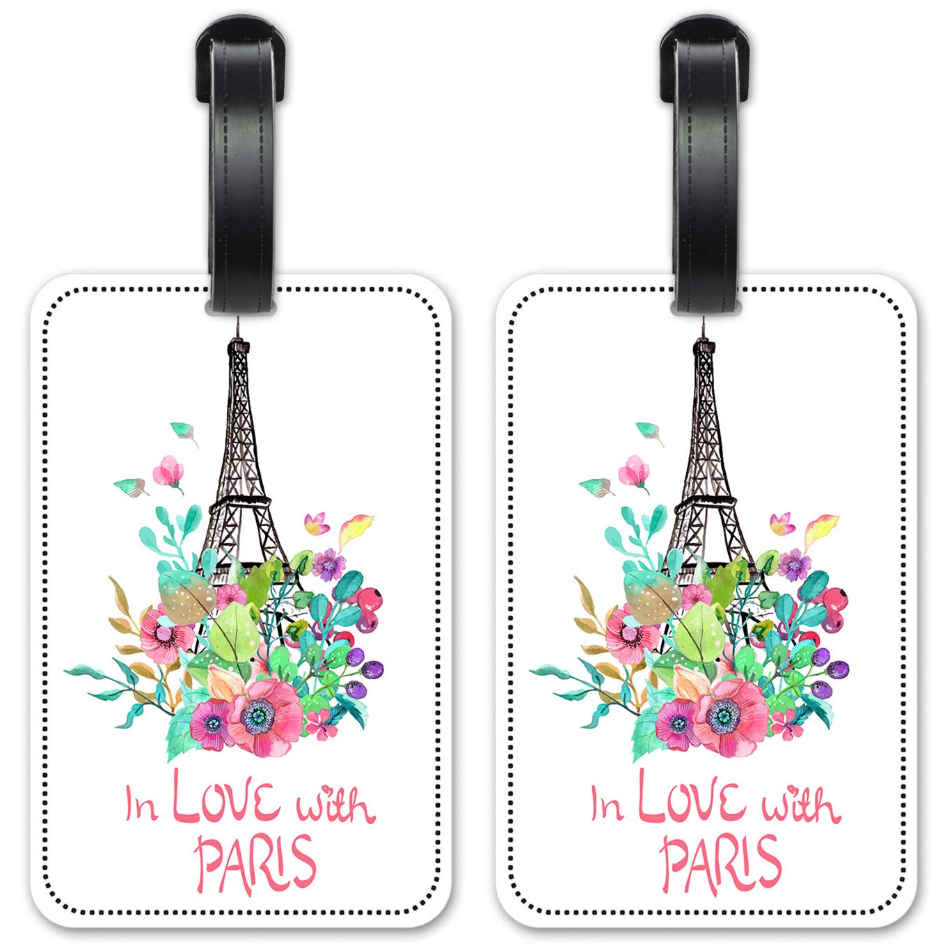 Paris Themed Luggage ID Tags - Set of 2 Durable Suitcase Identification Cards for Travel | Perfect for Airports, Cruise Ships & Lost Baggage Prevention