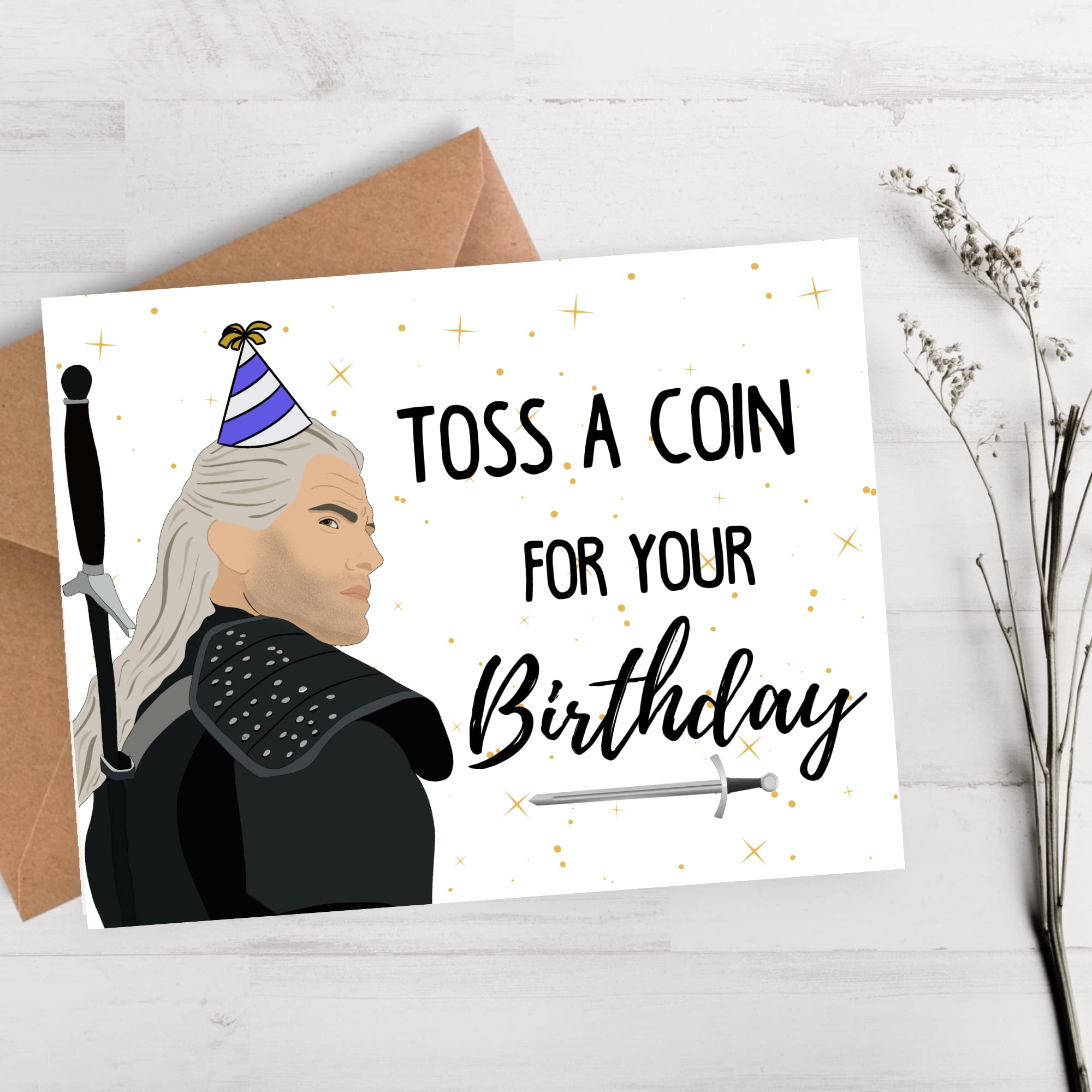 Witcher Birthday Card - Funny 30th Birthday Gift for Men & Women - 'Toss A Coin' Themed Merchandise - Perfect for Witcher Fans, Game Lovers & Fantasy Enthusiasts