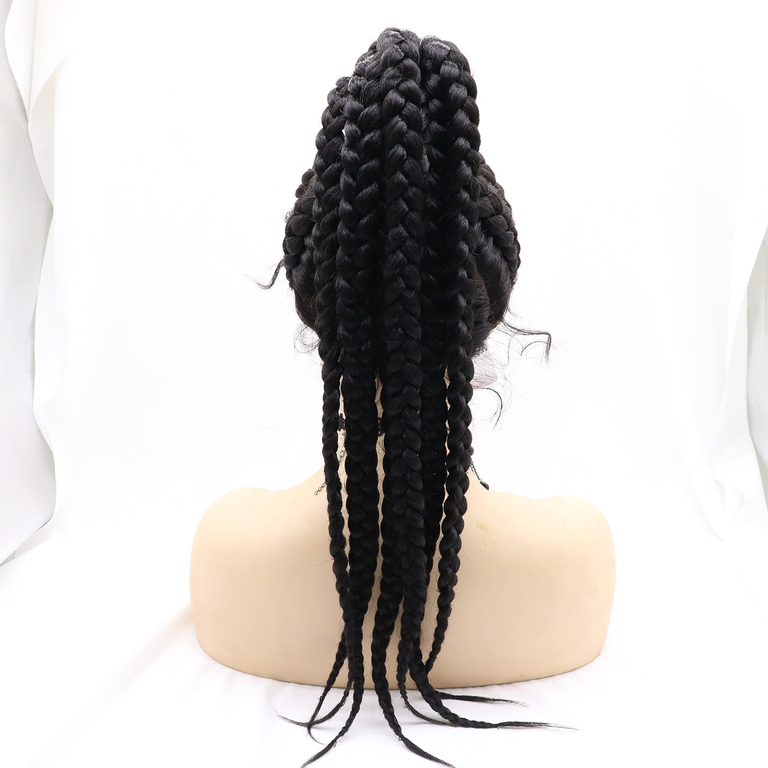 Natural Black Braided Wig with Baby Hairs | 8x Twist Synthetic Lace Front Wig | Handmade Cornrow Dutch Braids | 360 Lace Box Braiding Hairpiece for Women | Perfect for Cosplay, Halloween, Daily Wear & Protective Styling