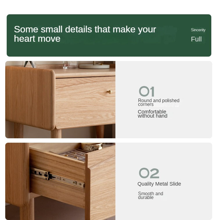 Solid Oak Wood Small Dressing Table with Mirror - Compact Vanity Desk for Bedroom, Makeup & Beauty Station - Perfect for Small Spaces & Apartment Living