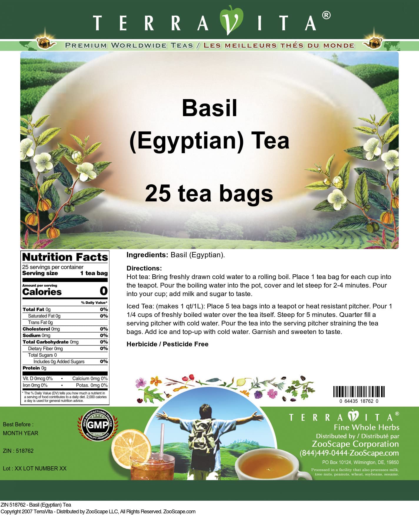 Egyptian Basil Herbal Tea - 25 Tea Bags | ZIN: 518762 | Relaxing & Digestive Aid for Stress Relief & After-Meal Wellness