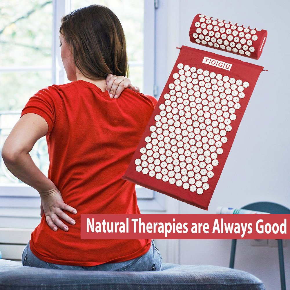 Acupressure Mat and Pillow Set for Back & Neck Pain Relief - Muscle Relaxation Therapy for Stress, Sciatica & Body Tension (Red) - Perfect for Home, Office & Post-Workout Recovery