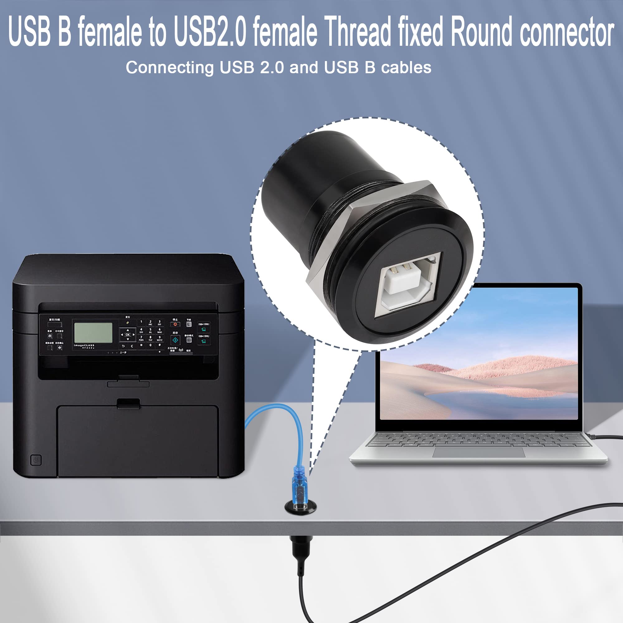QIANRENON USB B to USB 2.0 Printer Adapter - for Printer Scanner & Hard Drive