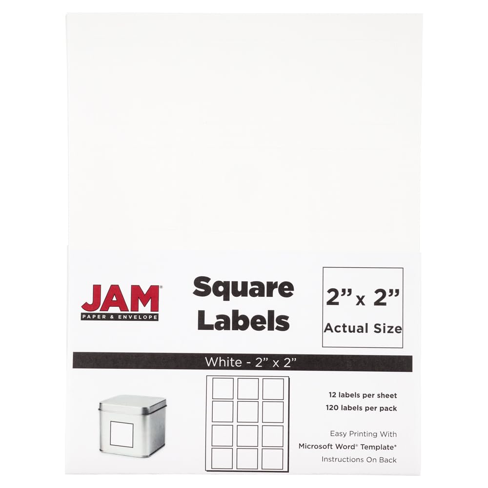 JAM PAPER 2x2 Square White Labels - 120/Pack for Organizing & Storage
