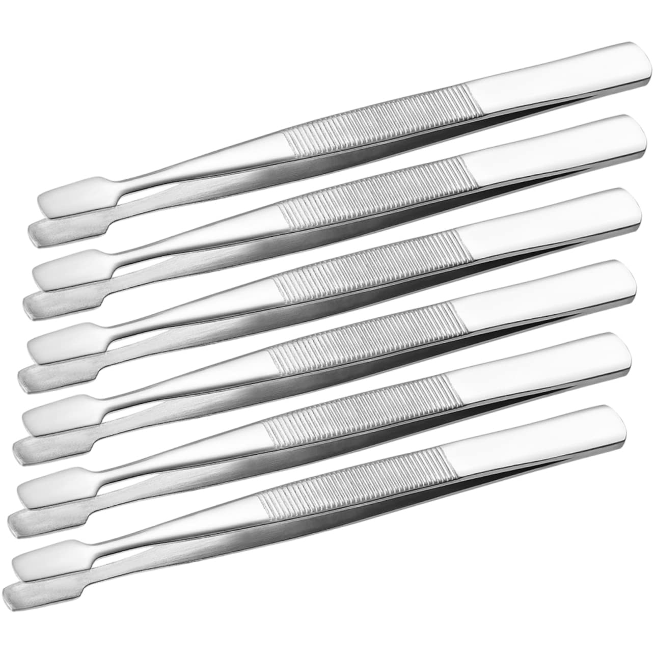 Angoily 6-Piece Stainless Steel Eyelash Stamp Tweezers Set - Professional Precision Makeup Tweezers for Lash Extensions & Brow Grooming (Silver) - Perfect for Salon, Home Use & Travel Makeup Kits