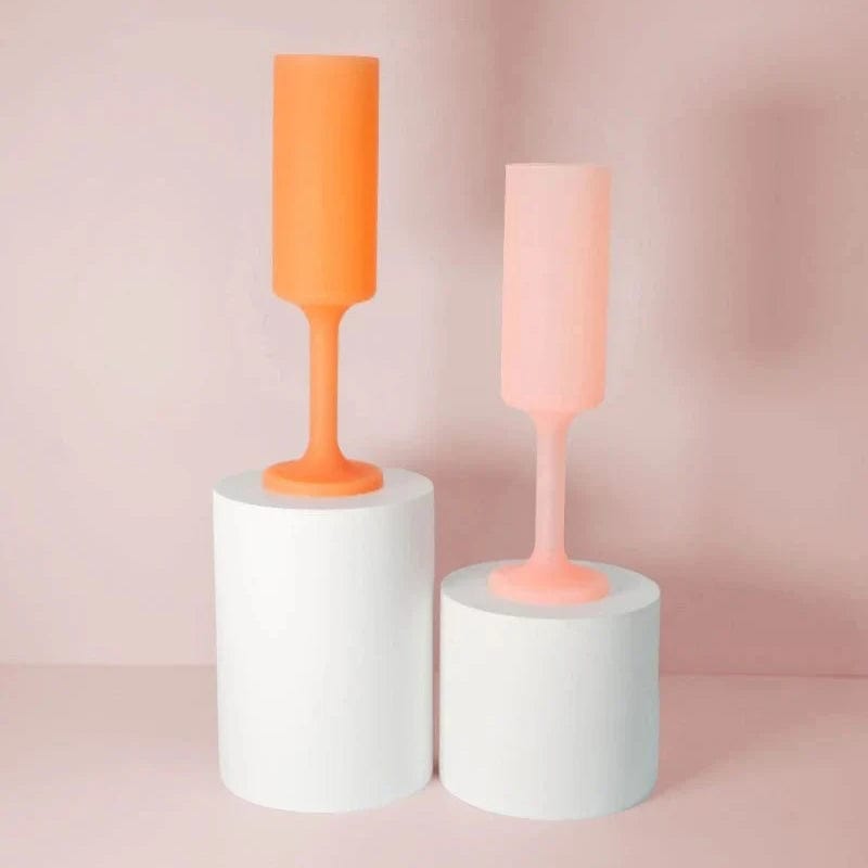Seff Peach & Petal Silicone Champagne Flutes - Unbreakable BPA-Free Wine Glasses for Pool, Beach, Picnic & Outdoor Parties (Set of 4)
