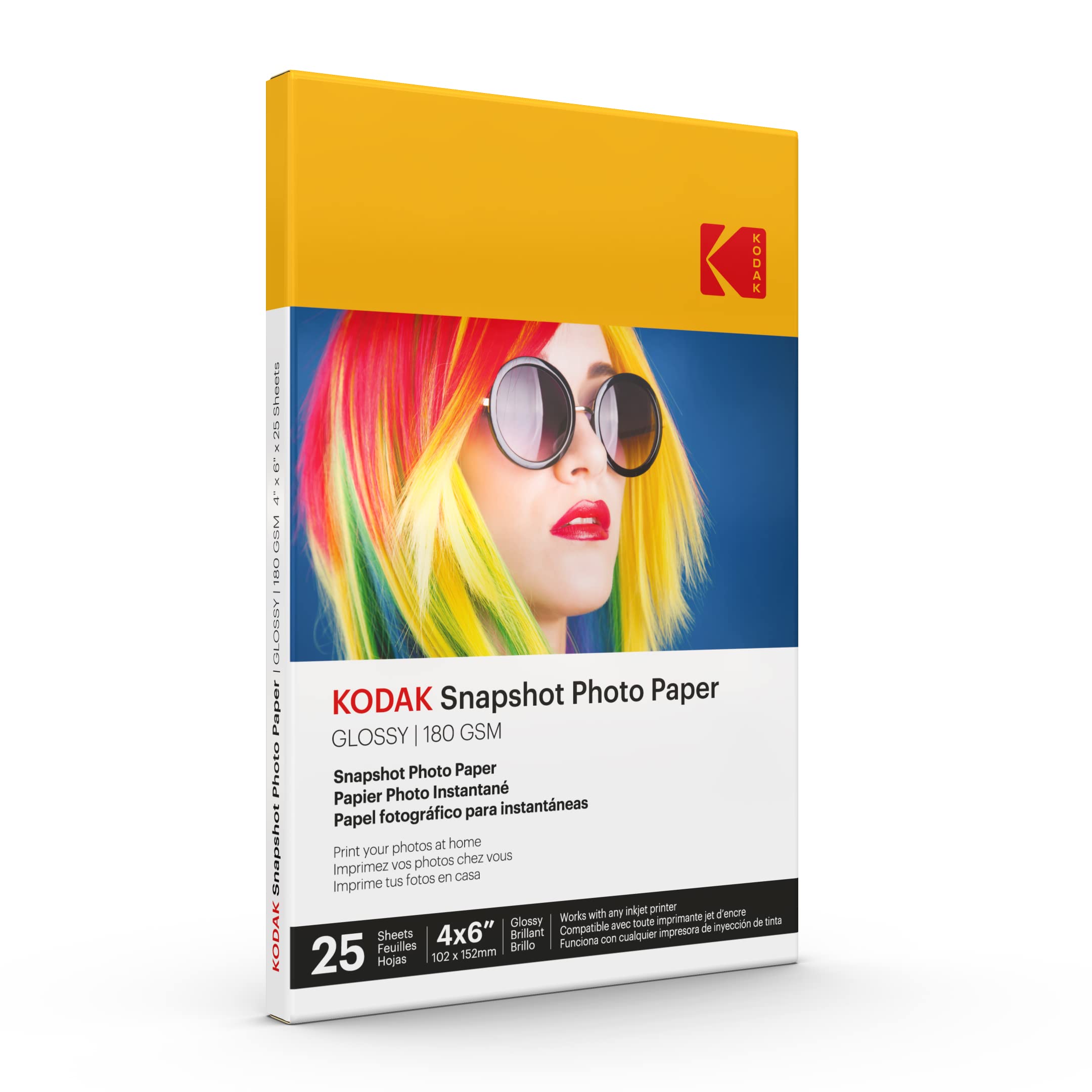 KODAK Glossy Photo Paper 4x6 Inches - 25 Sheets, 48lb/180 gsm, 8.5 Mil Thick (Model 41303) - Premium Quality for Inkjet Printers - Perfect for Family Photos, Scrapbooking & Photo Albums | Not Compatible with KODAK Dock Printers