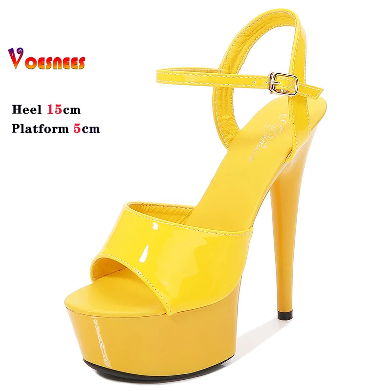 15CM Stiletto Waterproof Platform Sandals for Women - Sexy High Heel Stripper Shoes, Wedding Party Heels, Size 43 - Perfect for Nightclubs, Performances and Special Occasions