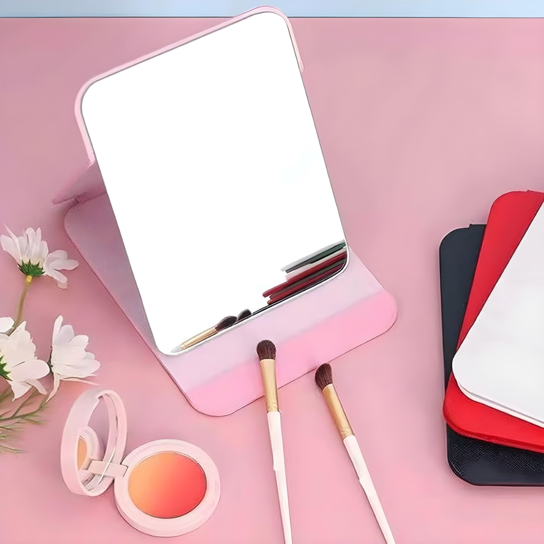 ONICORN Portable Folding Makeup Mirror with Stand - Adjustable Angle HD Vanity Mirror, Travel Size PU Leather Case, Round Edge Safety Glass - Perfect for Home, Travel & Salon Use (Pink, 1 Pack)