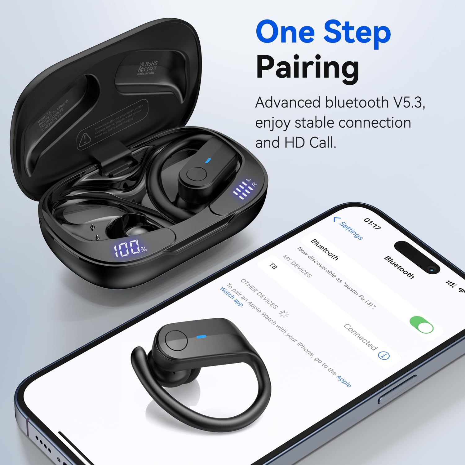 Wireless Bluetooth Earbuds 75Hrs Playtime, IPX7 Waterproof for Running Gym - Black