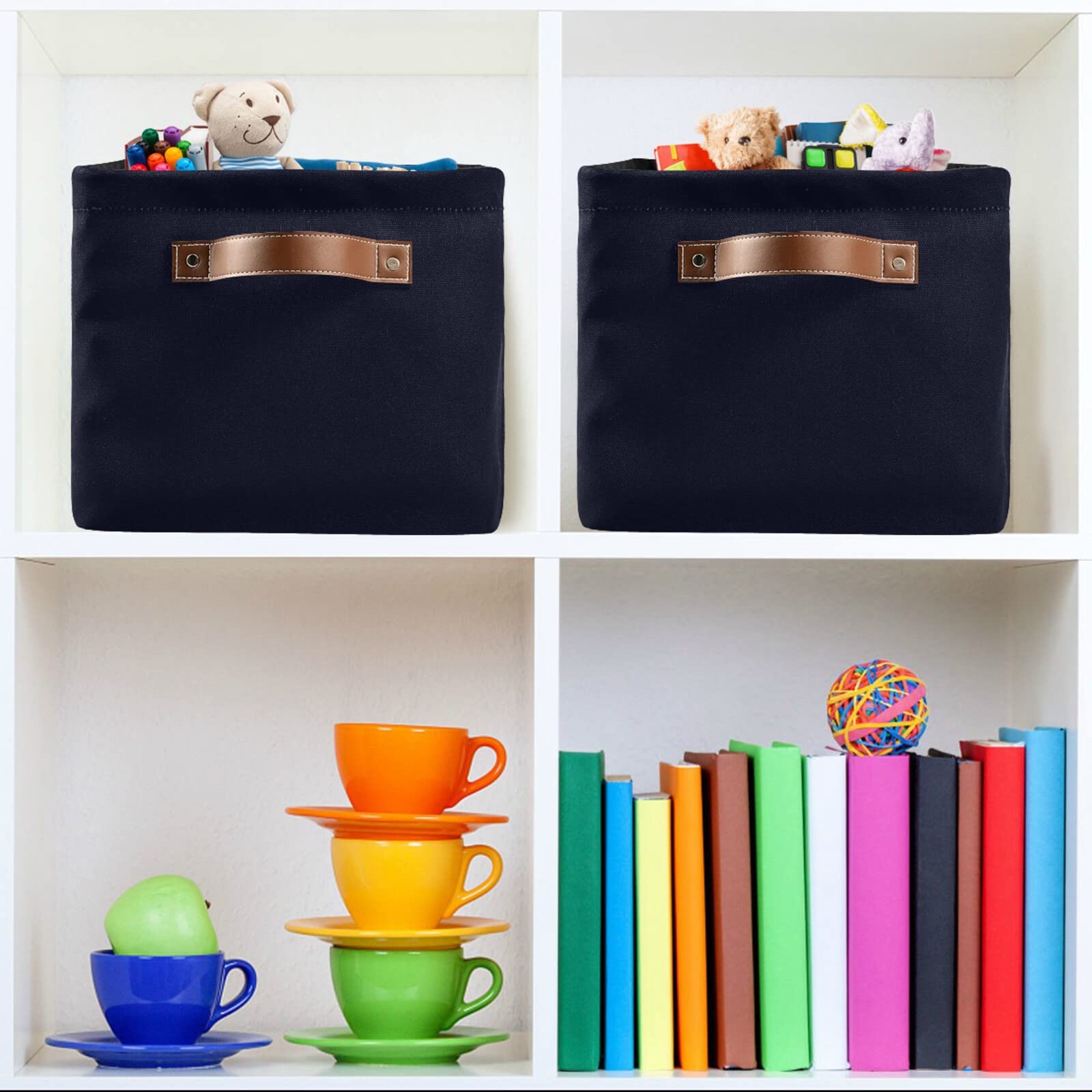 Collapsible Rectangular Storage Basket with Leather Handles - American Football Game Themed Organizer Bin for Nursery, Home & Bedroom | Perfect for Toy Storage, Laundry Organization & Clutter Control