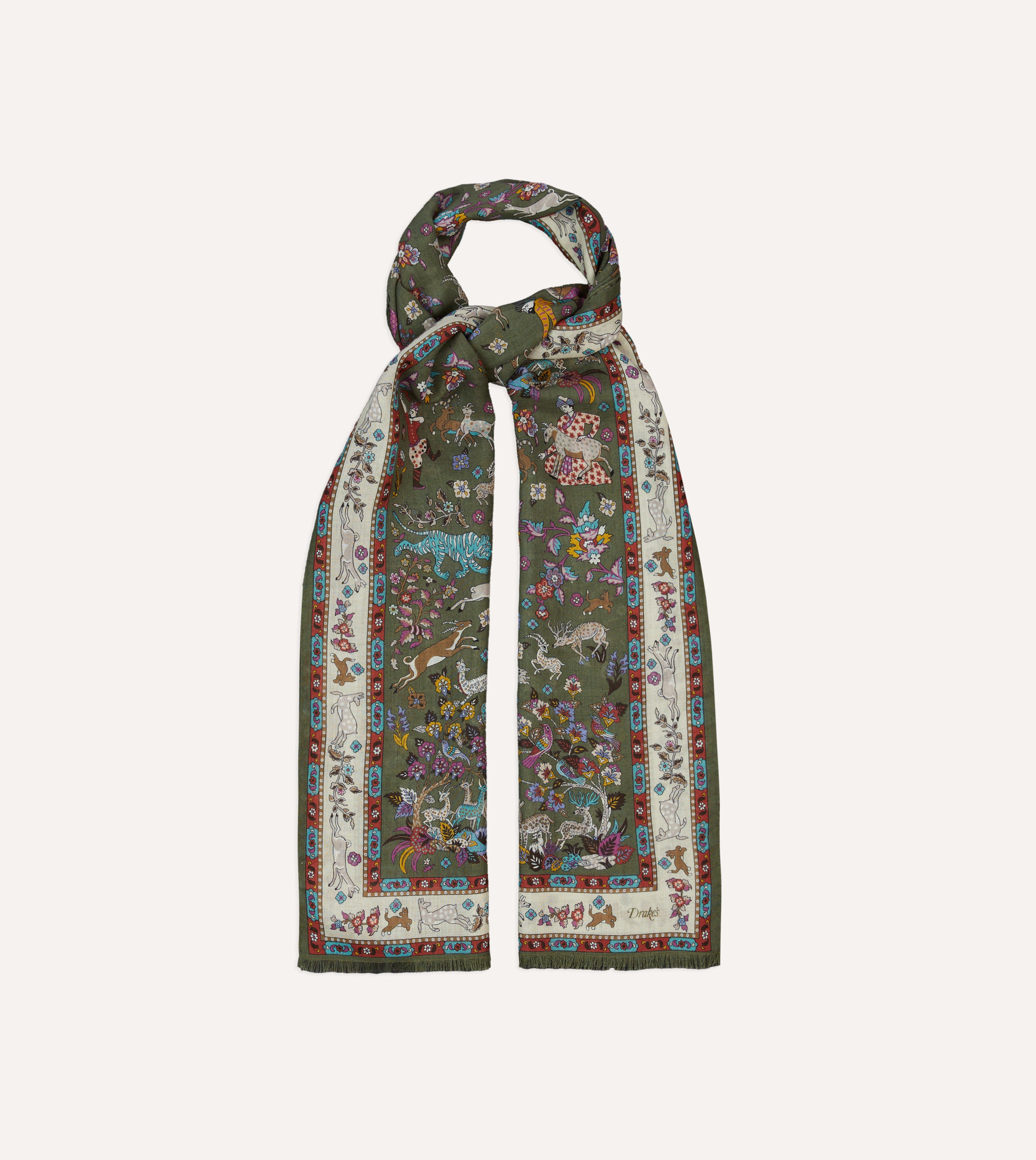 Luxury Mughal Print Wool Silk Scarf for Women - Soft Green Summer Fashion Accessory - Perfect for Travel, Weddings & Boho Outfits