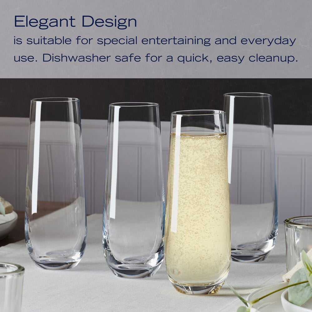 Premium Set of 4 Stemless Flute Glasses - Elegant Crystal Clear Wine Glasses for Champagne, Cocktails & Sparkling Wine - Perfect for Parties, Weddings & Romantic Dinners