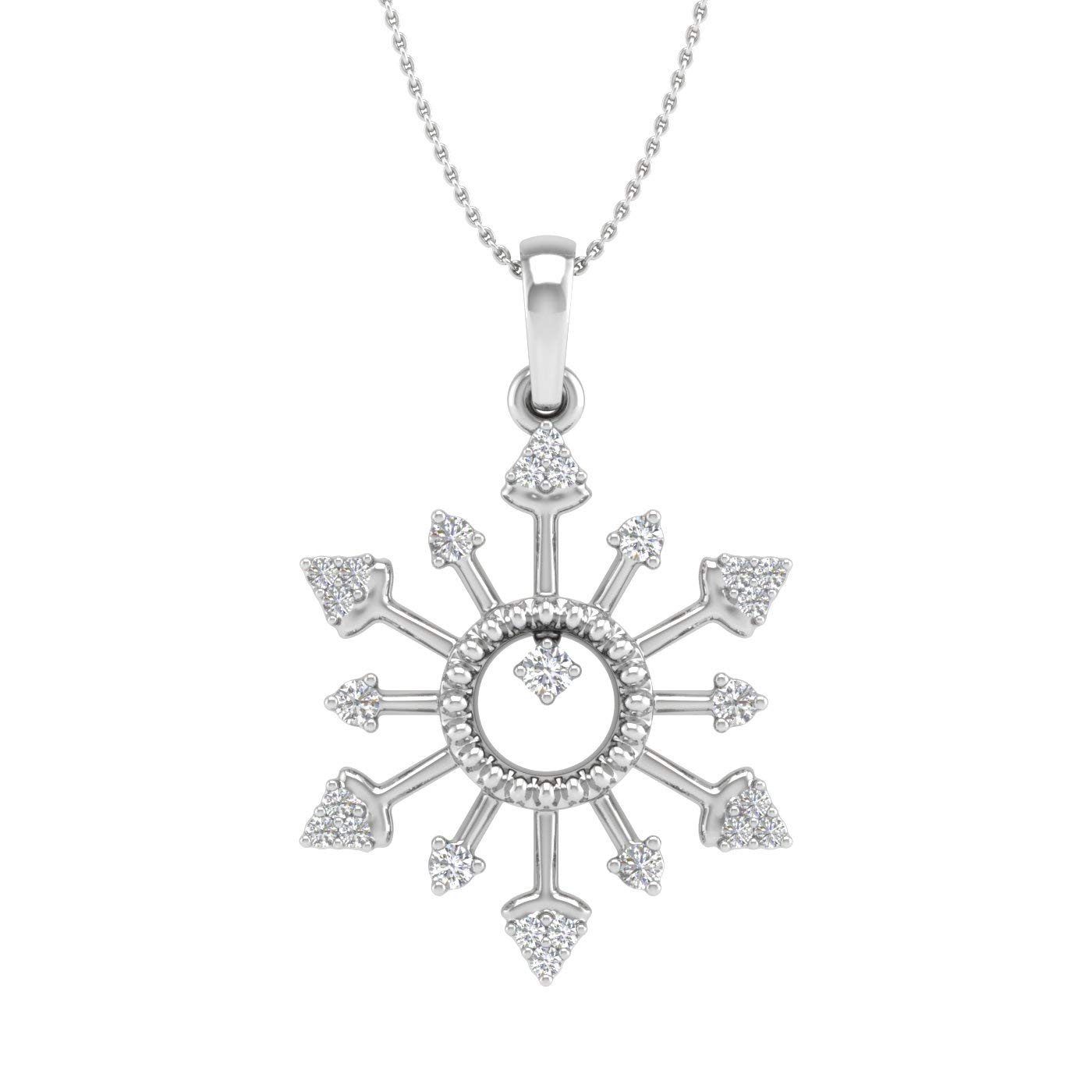 10K Gold Snowflake Diamond Pendant Necklace (0.15 Carat) - IGI Certified with Silver Chain - Elegant Christmas Gift for Women, Perfect for Holidays, Weddings & Special Occasions