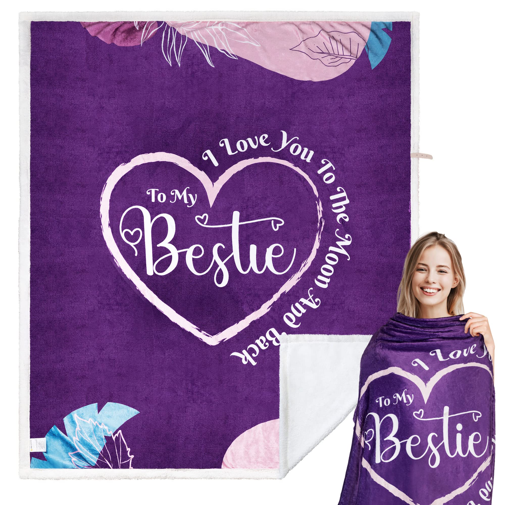 Best Friend Birthday Gifts for Women - Soft Purple Sherpa Throw Blanket - Cozy BFF Friendship Gift for Bestie - Perfect for Movie Nights, Sleepovers & Anniversary Presents
