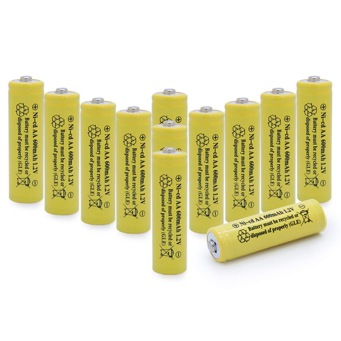 12 Pack AA 1.2V 600mAh Ni-CD Rechargeable Solar Batteries - Yellow for Outdoor Solar Lights, Garden Lamps, Lawn & Sidewalk Lighting - Perfect for Solar-Powered Landscape & Pathway Illumination
