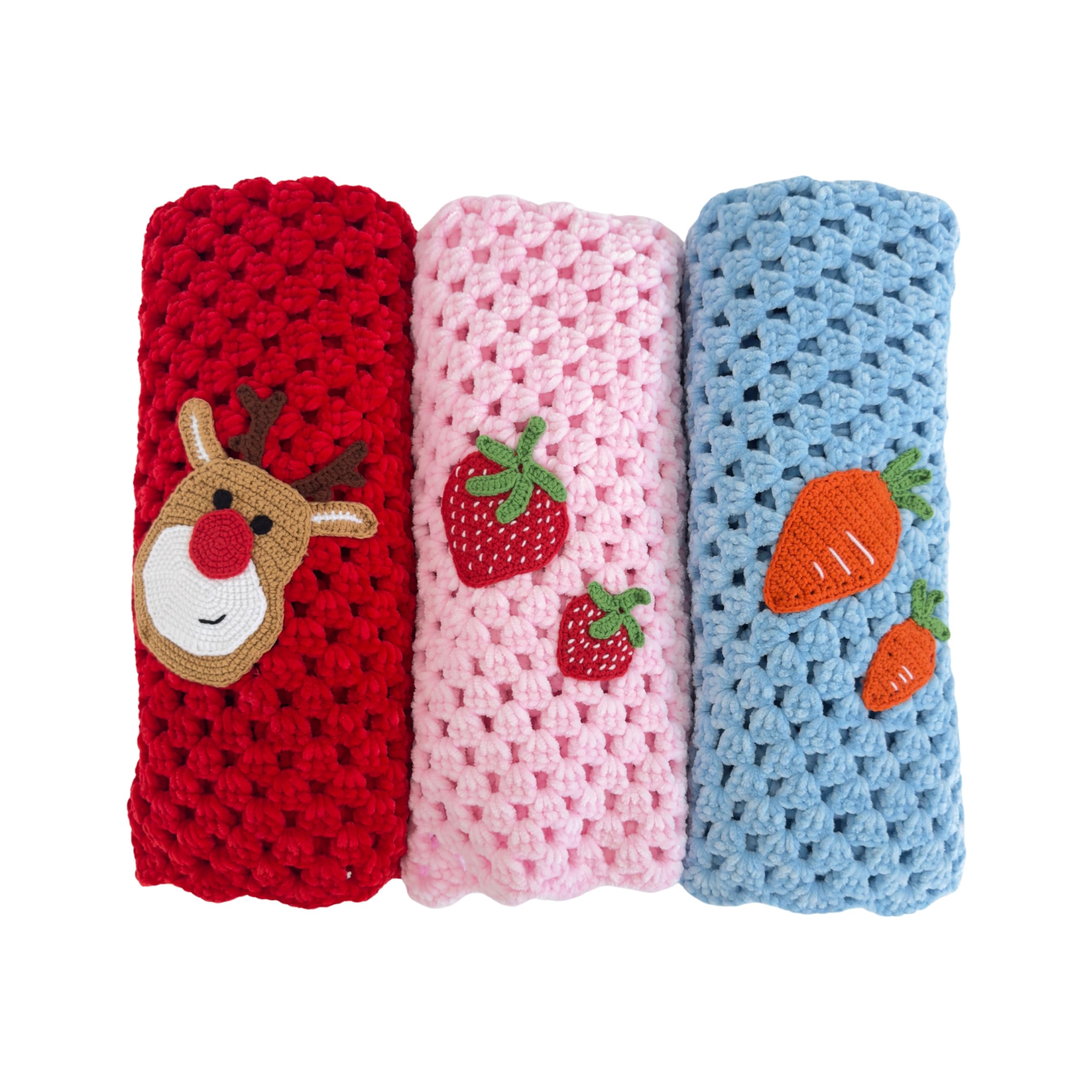 Soft 100% Cotton Crochet Baby Blanket for Boys & Girls - Breathable Handmade Nursery Blanket for Newborns, Infants & Toddlers - Perfect for Cribs, Strollers & Photo Shoots (Strawberry Design)