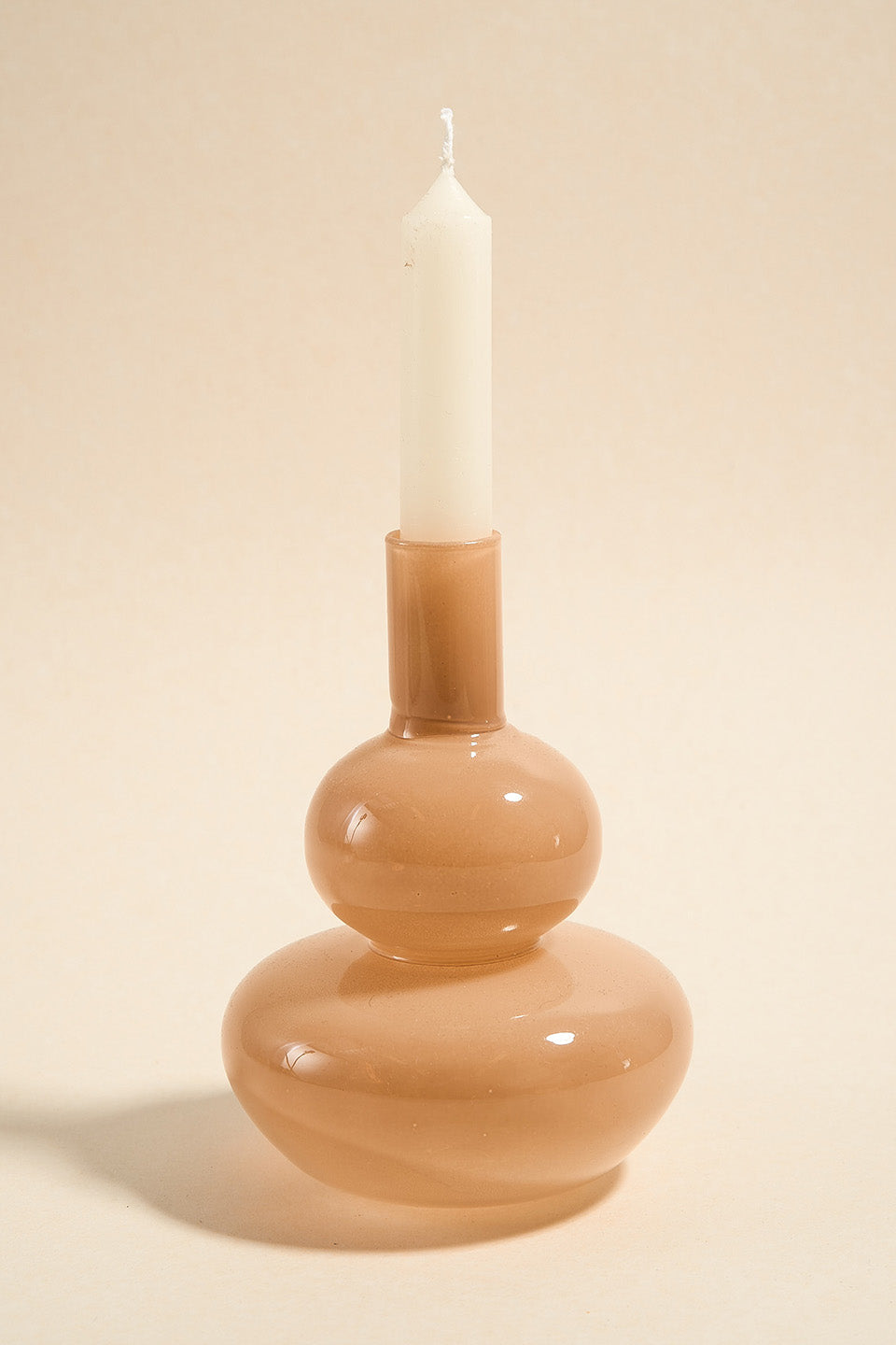 17cm Milky Beige Glass Taper Candle Holder - Double Bubble Design for Wedding Centerpieces, Table Decor & Romantic Ambiance