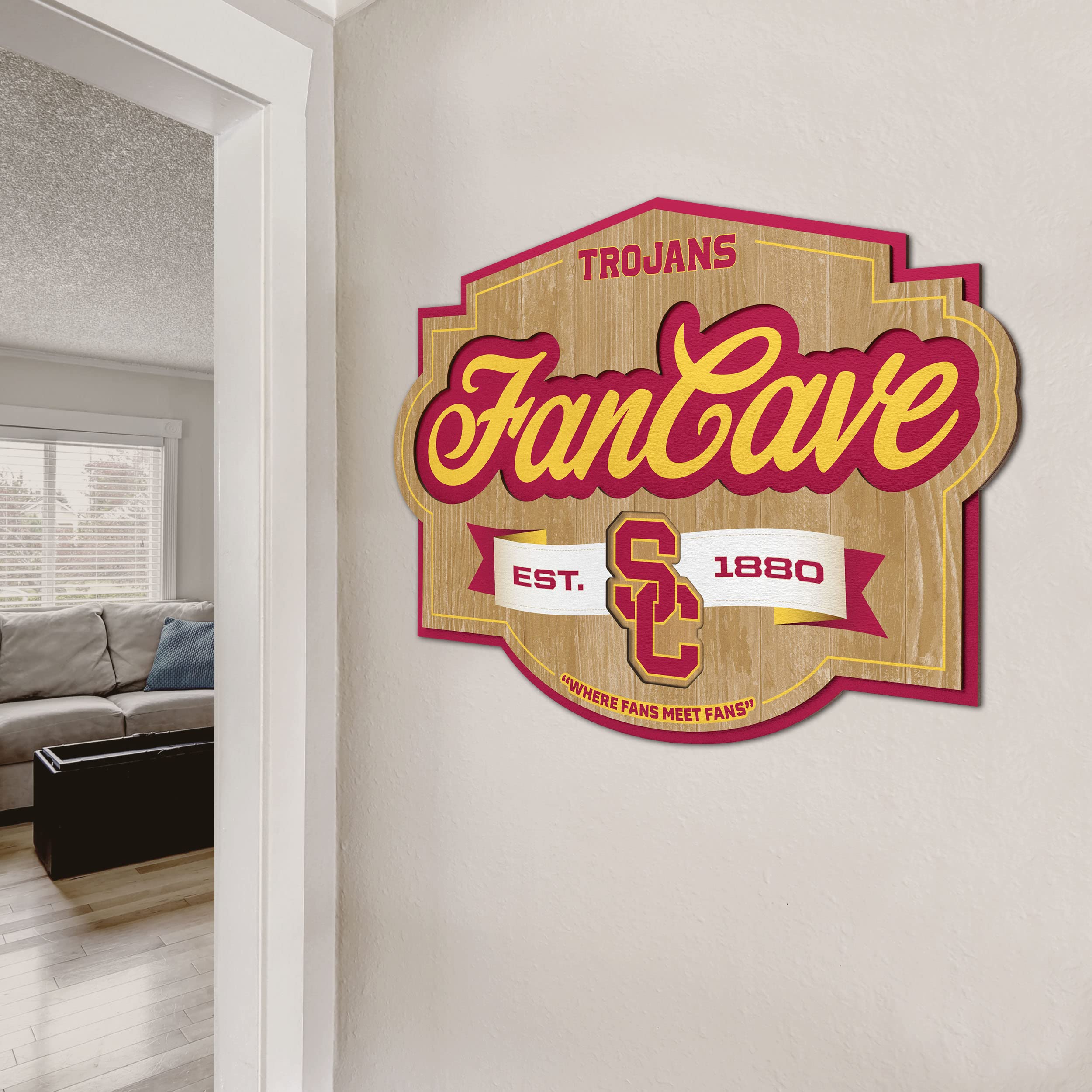 YouTheFan NCAA Fan Cave Sign - College Sports Room Decor, Man Cave Wall Art, Game Day Party Supplies for Football & Basketball Fans