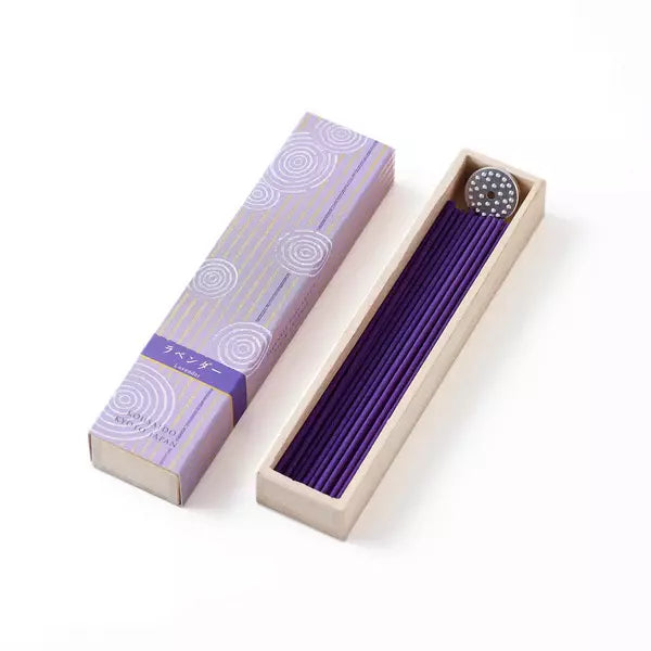 Kousaido Soothing Lavender Long Incense Sticks - 40 Count in Wooden Box for Meditation, Yoga & Relaxation - Aromatherapy for Home & Spa