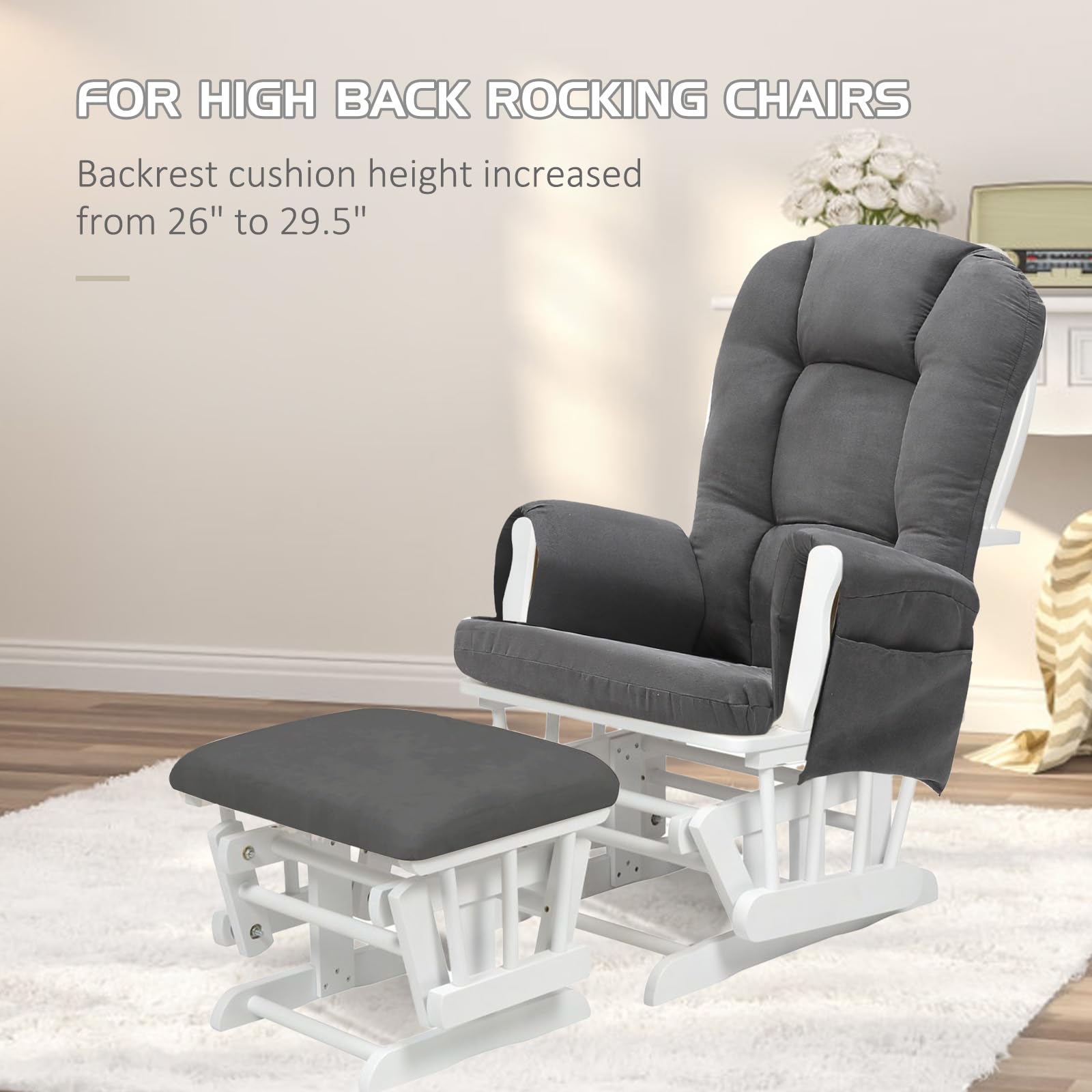 5PCS Thickened Soft Suede Glider Rocker Replacement Cushion Set with Ottoman Cover - Dark Gray - Perfect for Nursery, Living Room & Indoor Rocking Chairs