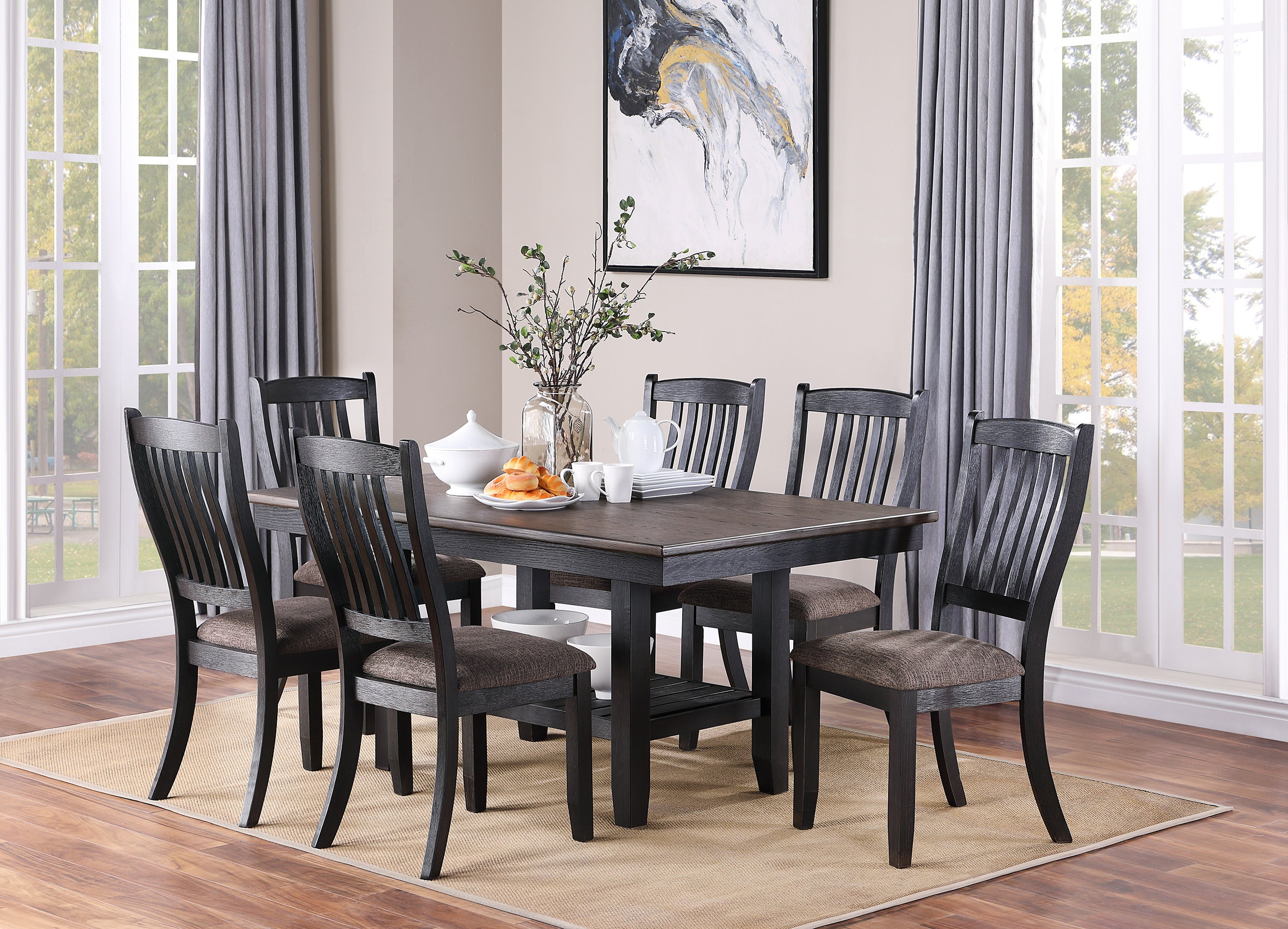 Dark Coffee Fabric Upholstered Side Chairs - Set of 2, Black - Modern Dining Room Chairs for Kitchen, Living Room, and Office