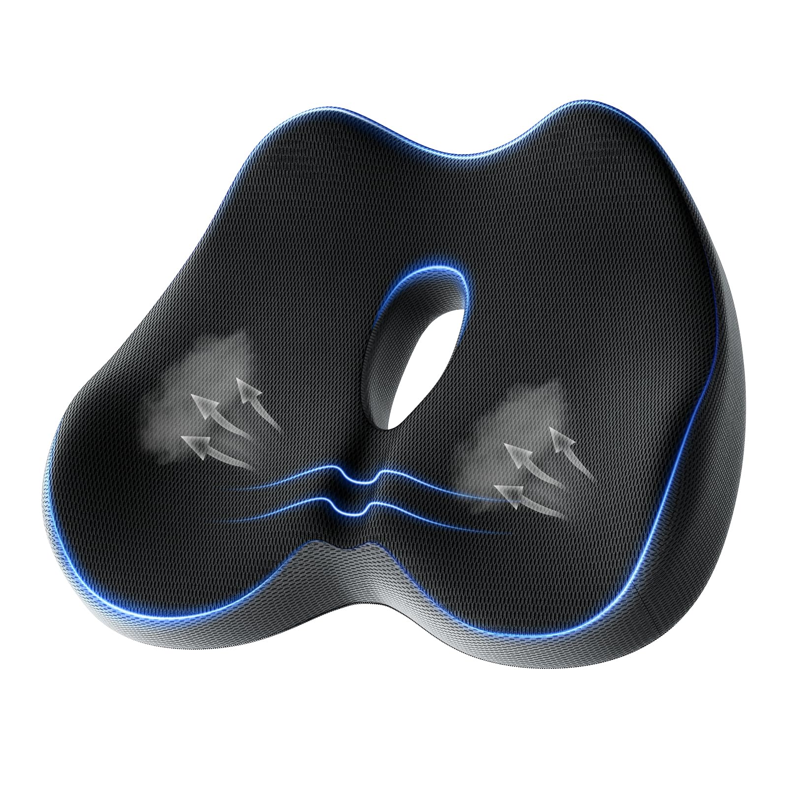 Benazcap Memory Foam Office Chair Cushion - Ergonomic Seat Cushion for Sciatica & Tailbone Pain Relief - Comfortable Support for Long Sitting, Gaming Chairs & Car Seats (Black & Gray) - Perfect for Home Office, Work, Driving & Gaming