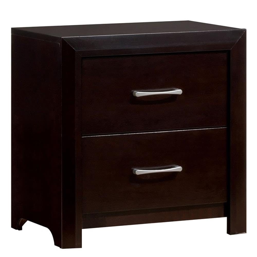 Furniture of America Barett Contemporary Wood 2-Drawer Nightstand in Espresso - Modern Bedside Table for Bedroom, Living Room & Guest Room