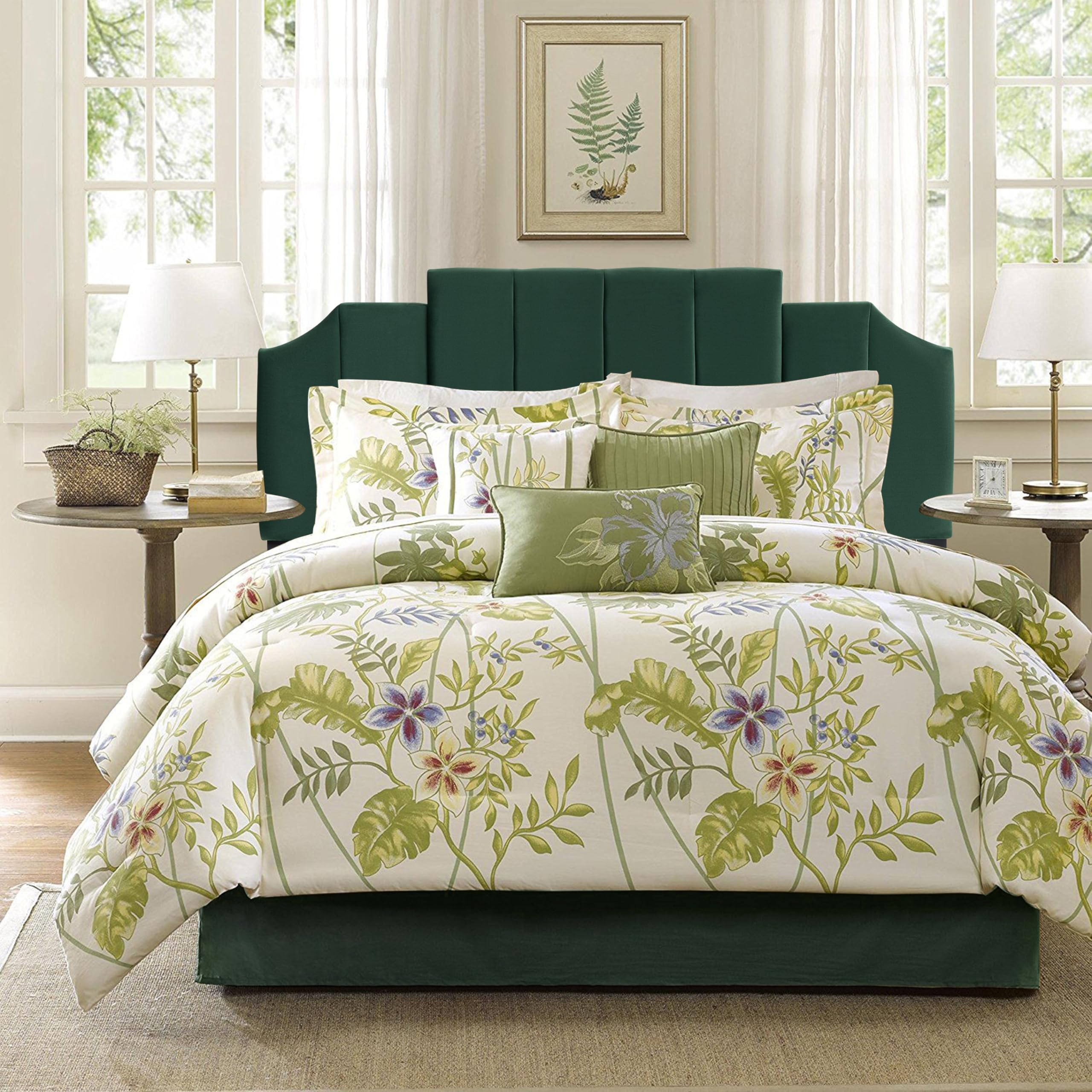 Finnhomy Velvet Upholstered Queen Size Headboard - Modern Vertical Channel Design Bed Frame with Adjustable Height (42