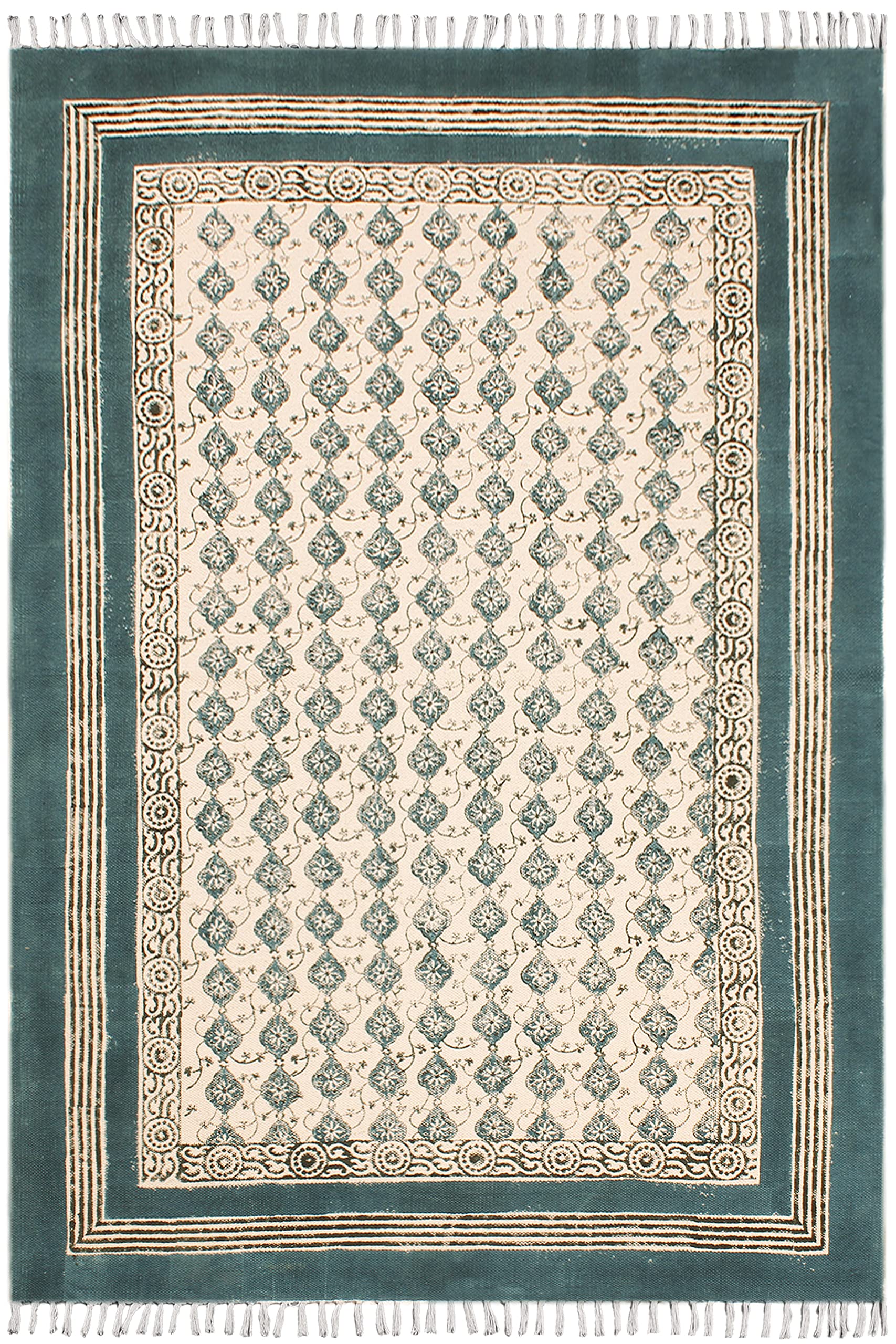 6x9 Ft Turquoise Blue Cotton Dhurrie Floral Kilim Rug - Handmade Flatweave Indoor Outdoor Carpet for High Traffic Areas | Perfect for Bedroom, Dining Room & Living Room Decor