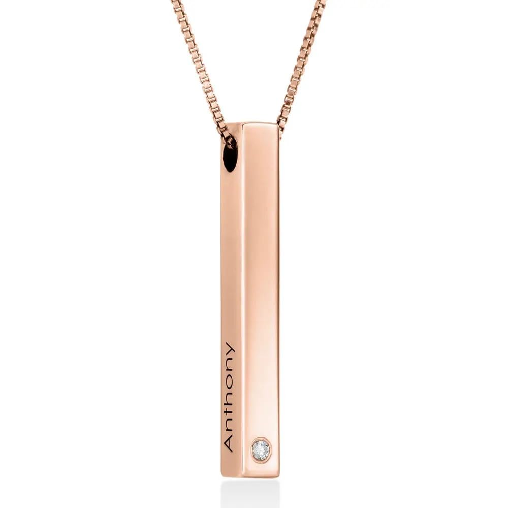 Custom Engraved 3D Totem Bar Necklace for Women - Personalized Vertical Pendant with Diamond or Cubic Zirconia Options - Elegant Jewelry Gift for Christmas, Mother's Day, Anniversary - Perfect for Everyday Wear, Date Nights & Special Occasions