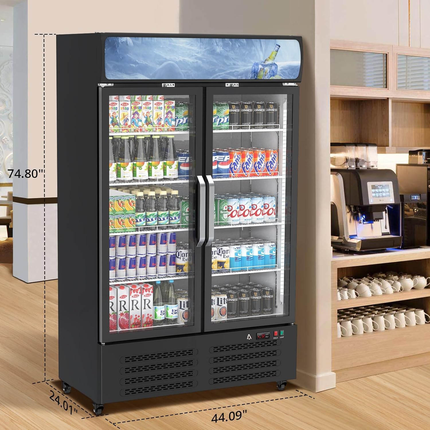 GARVEE 26.2 Cu. Ft. Upright Commercial Display Refrigerator with Double Glass Doors - Perfect for Restaurants, Grocery Stores, and Convenience Shops