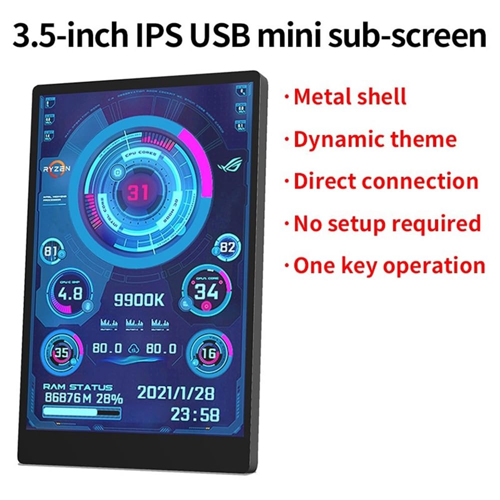 Gathukila 3.5 Inch IPS Secondary Computer Monitor - USB-C Powered Mini Display for PC Temperature Monitoring with AIDA64 Support | Perfect for Gaming Rigs, Workstations & System Monitoring