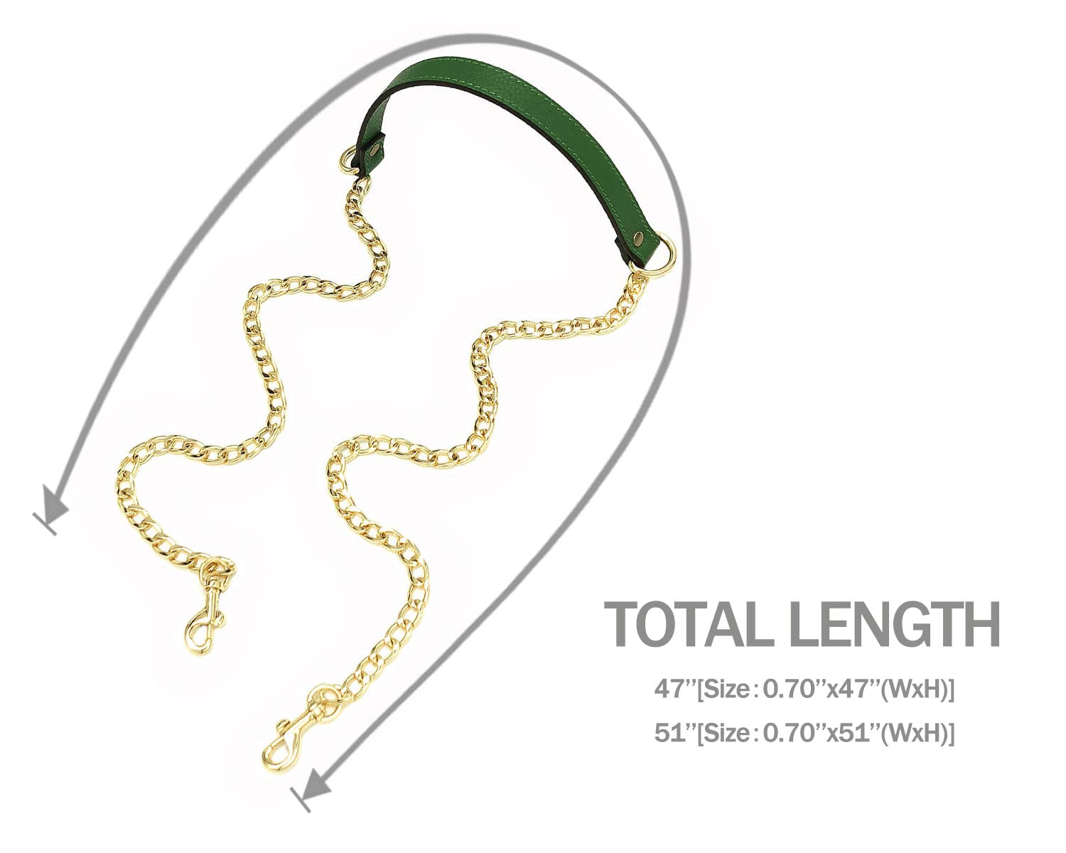 VanEnjoy 18MM Replacement Chain & Genuine Leather Shoulder Crossbody Strap for Handbags, Purses & Totes - Adjustable & Durable (Green) | Perfect for Everyday Use, Work, Travel & Special Occasions