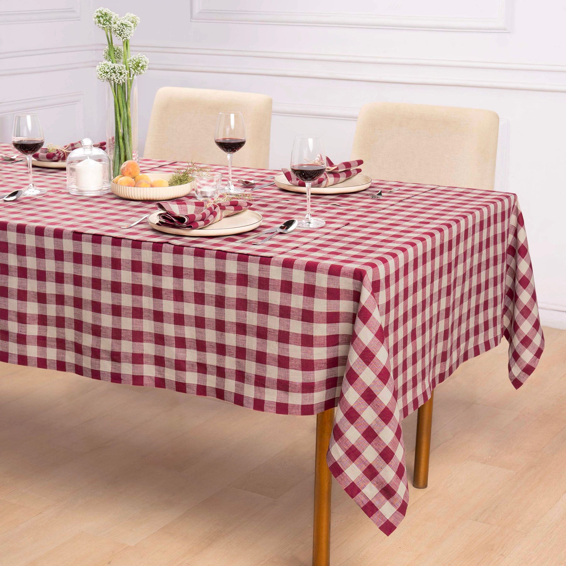 Morgan Check Tablecloth - Classic Red and White Gingham Pattern for Dining, Picnics, and Parties | Waterproof & Washable Cotton Fabric
