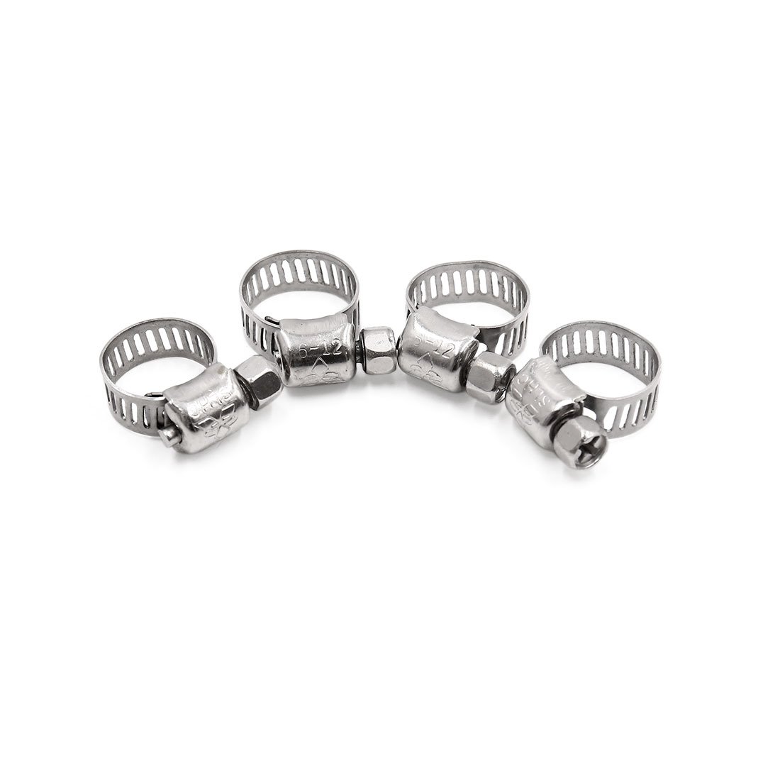 uxcell 4pcs Silver Tone Stainless Steel 18-32mm Adjustable Gear Hose Clamp for Car, Truck, RV & Marine Applications - Corrosion Resistant Automotive Pipe Fastener