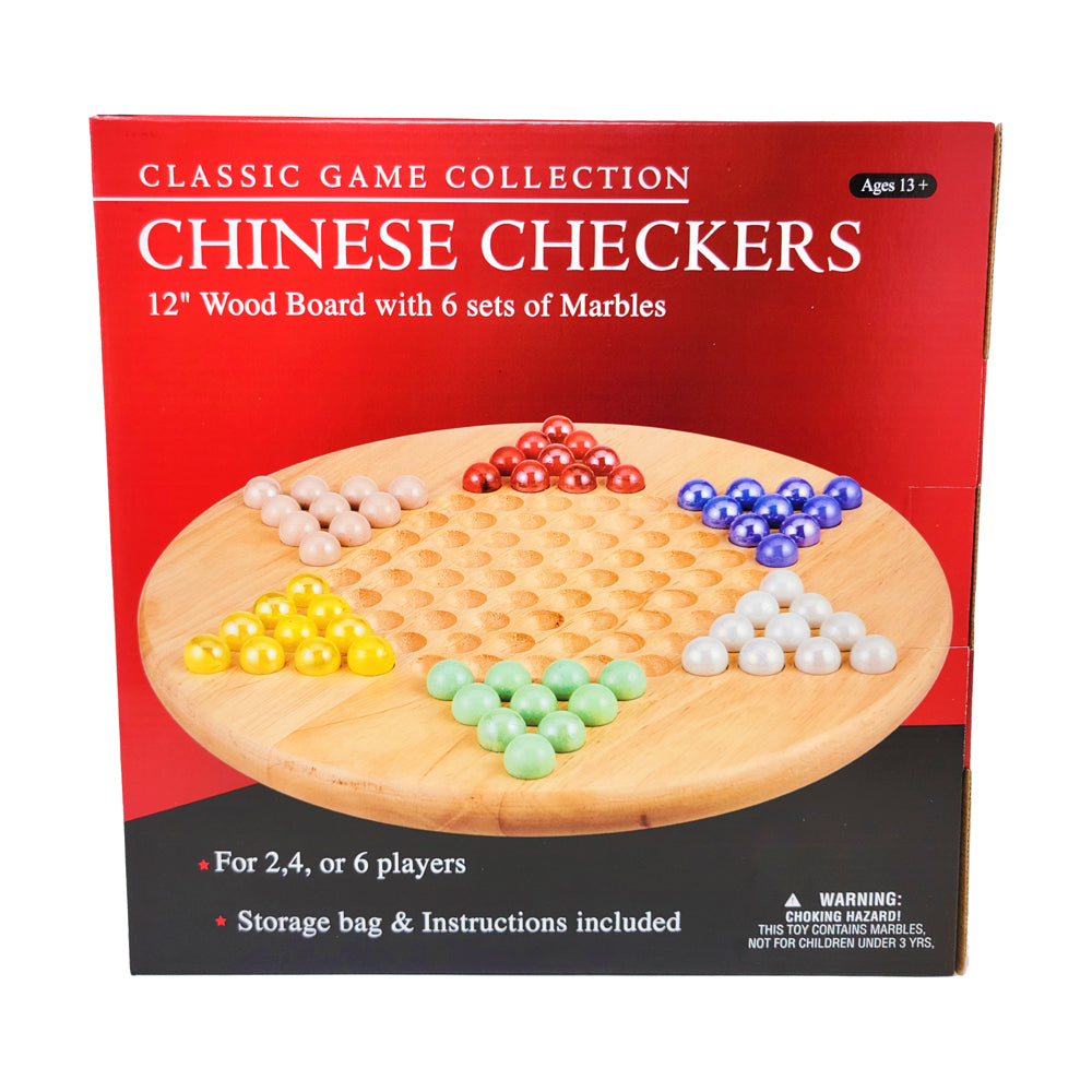 Classic 12 Inch Wooden Chinese Checkers Board Game Set with 60 Colorful Marbles - Family Fun Strategy Game for Kids & Adults - Perfect for Game Nights, Parties & Indoor Activities