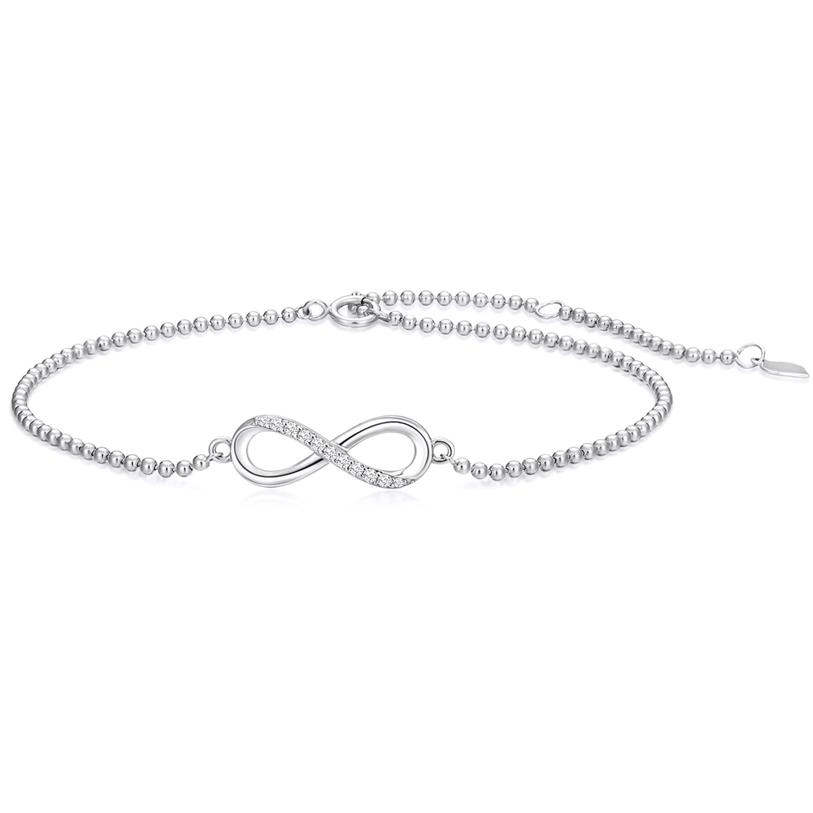 14K Gold Diamond Infinity Bead Chain Bracelet for Women - 0.11ct Genuine Diamond Anniversary Jewelry, Romantic Gift for Wife, Girlfriend, Her - Adjustable 6.8-8.4 Inch - Perfect for Valentine's Day, Anniversary, Birthday & Special Occasions