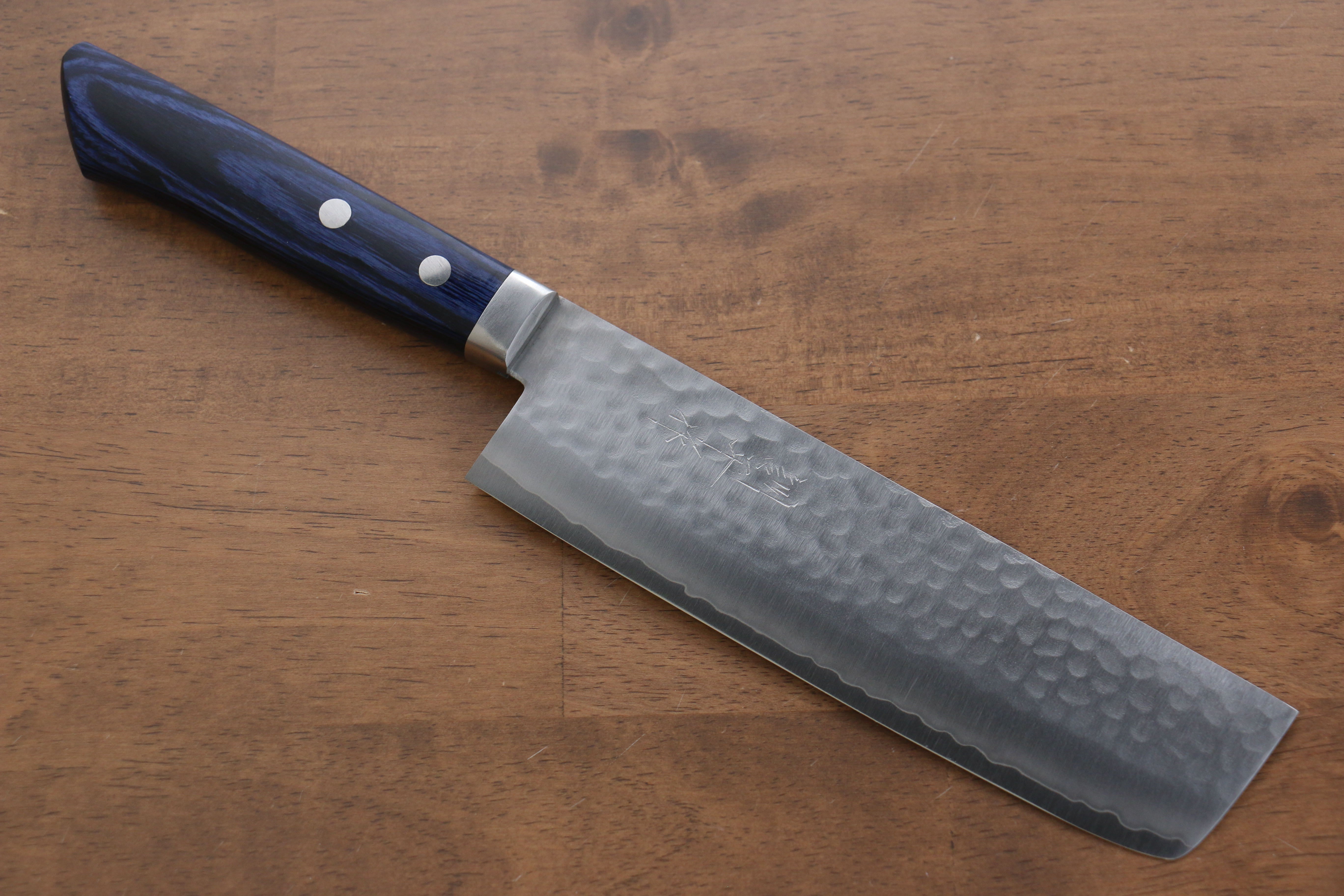 Premium Kunihira VG1 Hammered Usuba Knife 165mm - Japanese Blue Pakka Wood Handle - Professional Chef Knife for Sushi, Vegetables & Precision Cutting